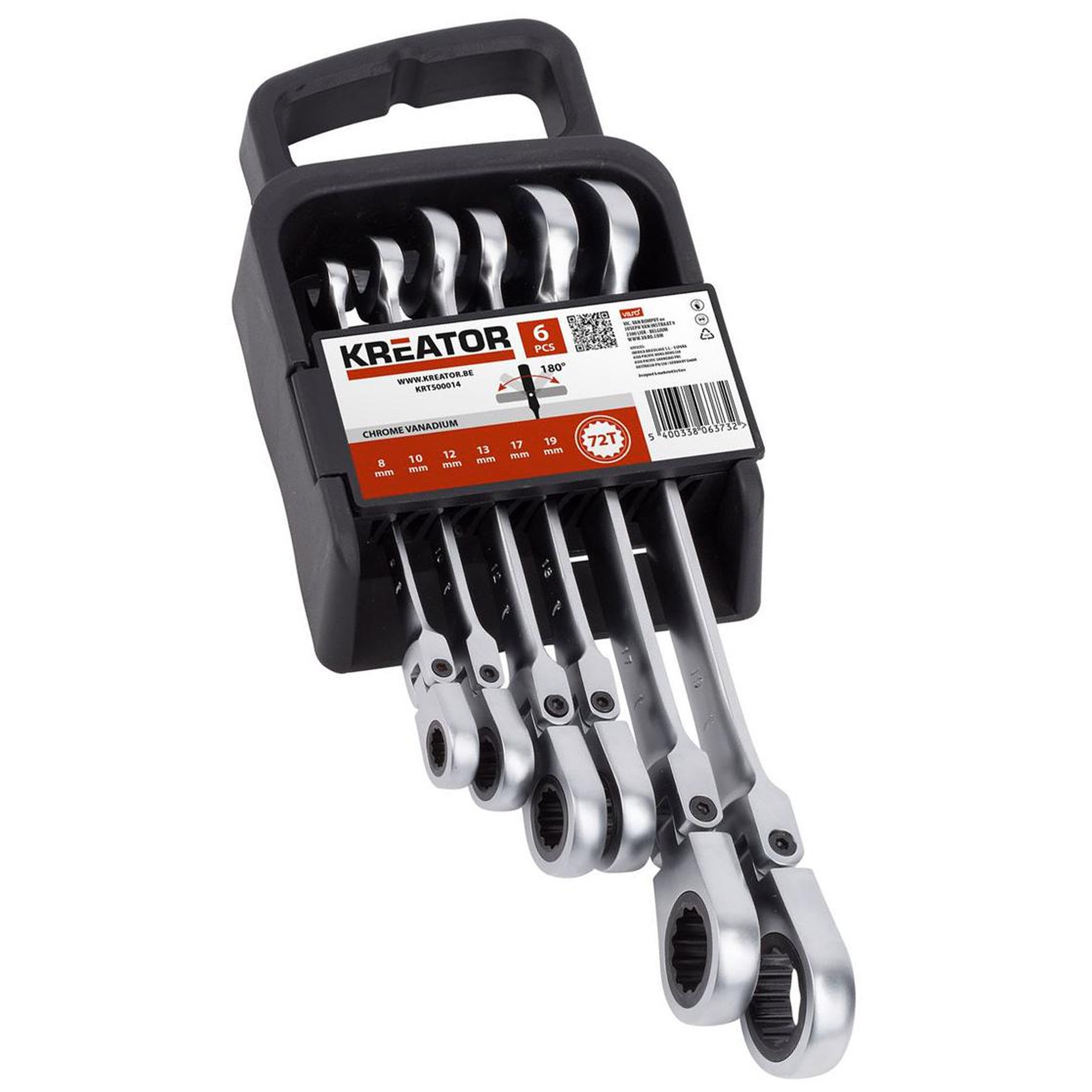 Voir la diapositive 2 : KREATOR Jeu 6 clés mixtes articulées à cliquet  8à19mm  Kreator