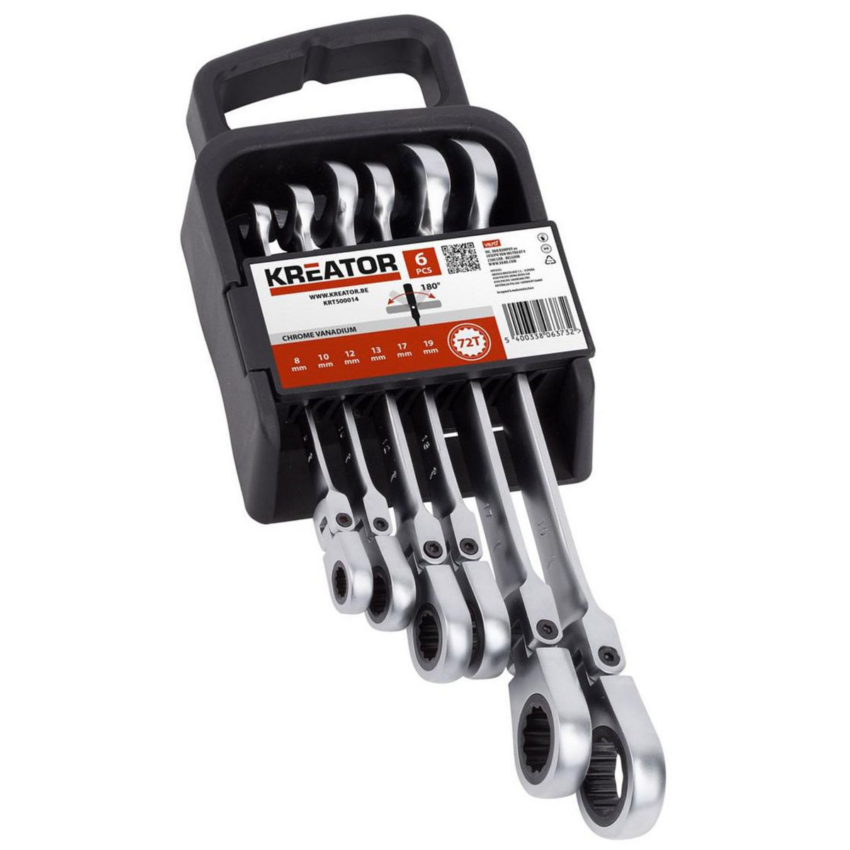 KREATOR Jeu 6 clés mixtes articulées à cliquet  8à19mm  Kreator