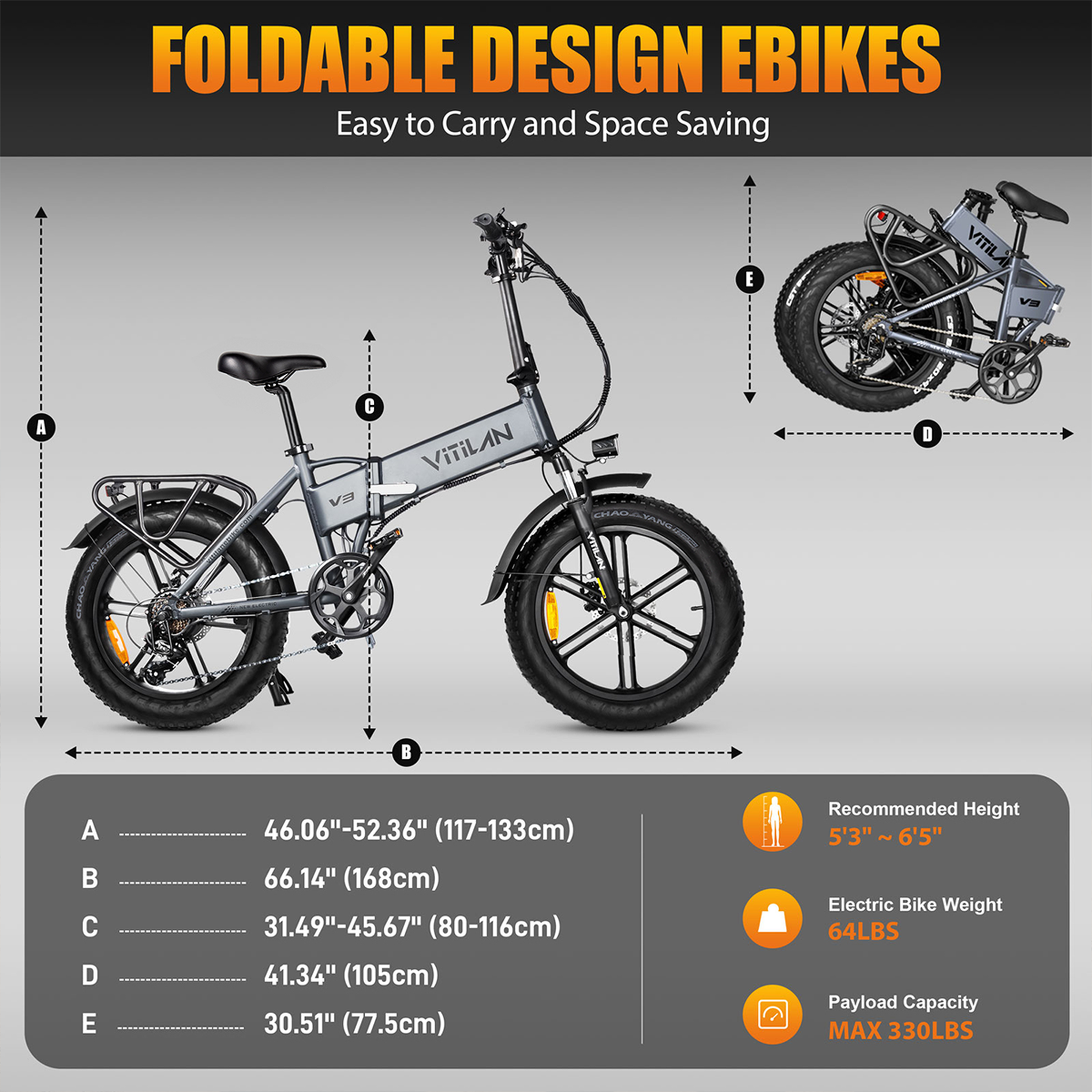 Voir la diapositive 2 : VITILAN Vélo électrique tout-terrain pliable Vitilan V3 2.0