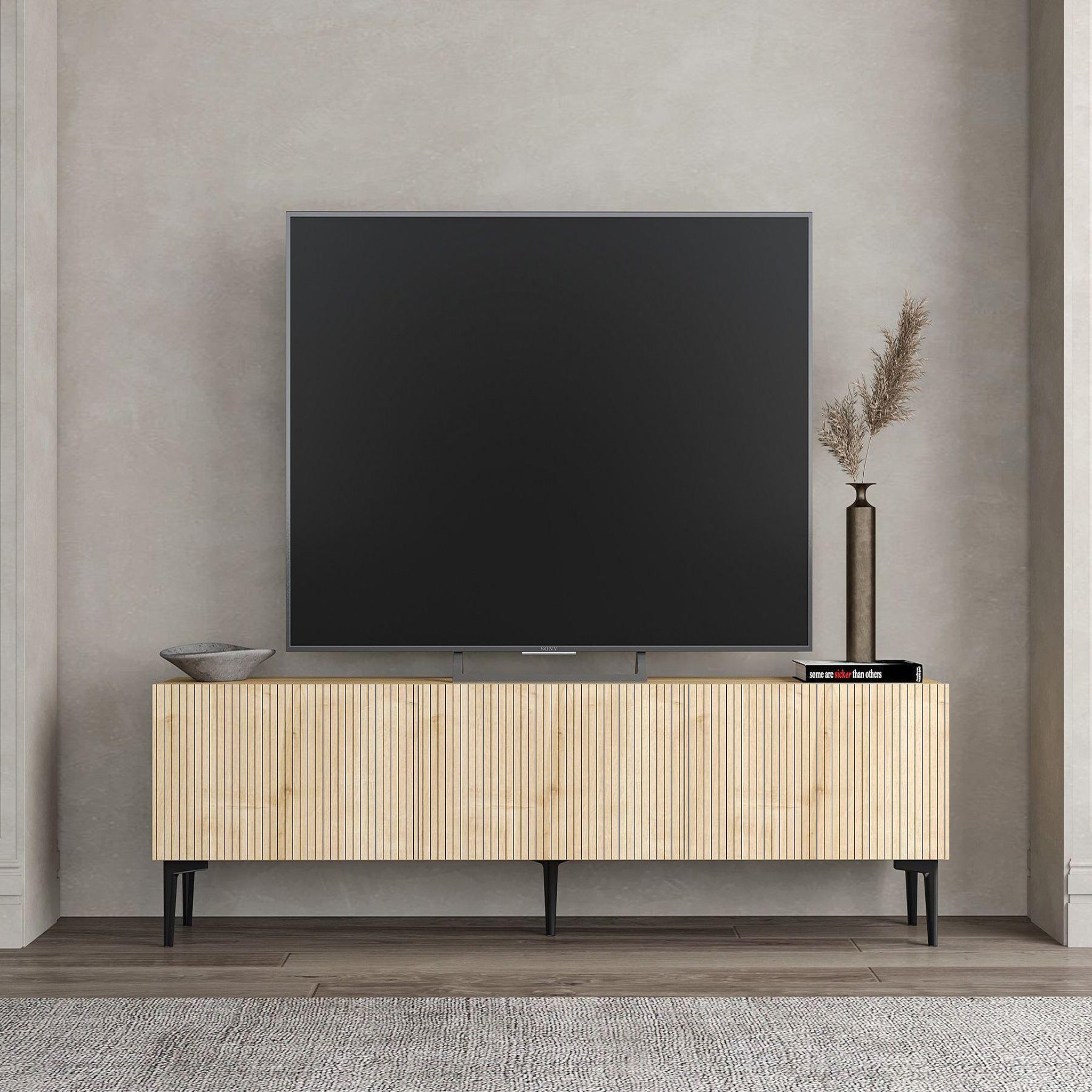 Voir la diapositive 2 : Habitat et Jardin Meuble tv en bois  oscar  - 180 x 31 x 45 cm - marron clair
