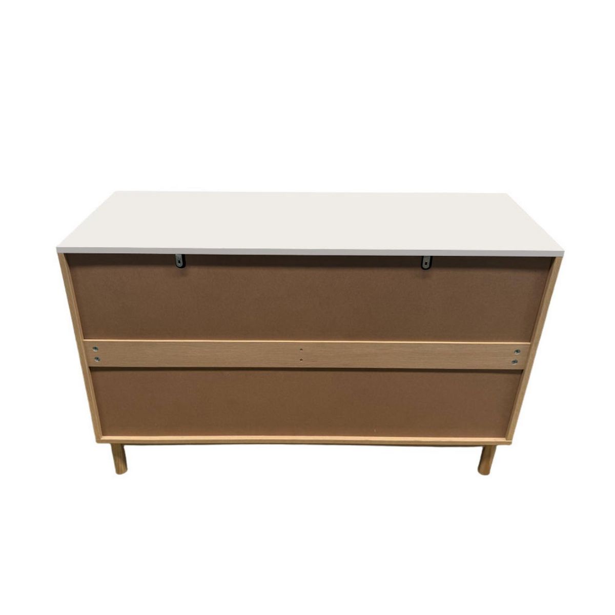 CONCEPT USINE Buffet 6 tiroirs aspect bois rainuré et blanc 120cm BROX