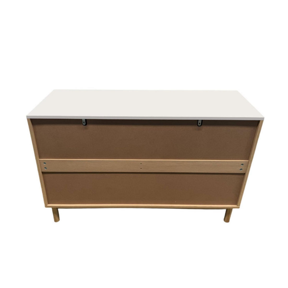 CONCEPT USINE Buffet 6 tiroirs aspect bois rainuré et blanc 120cm BROX