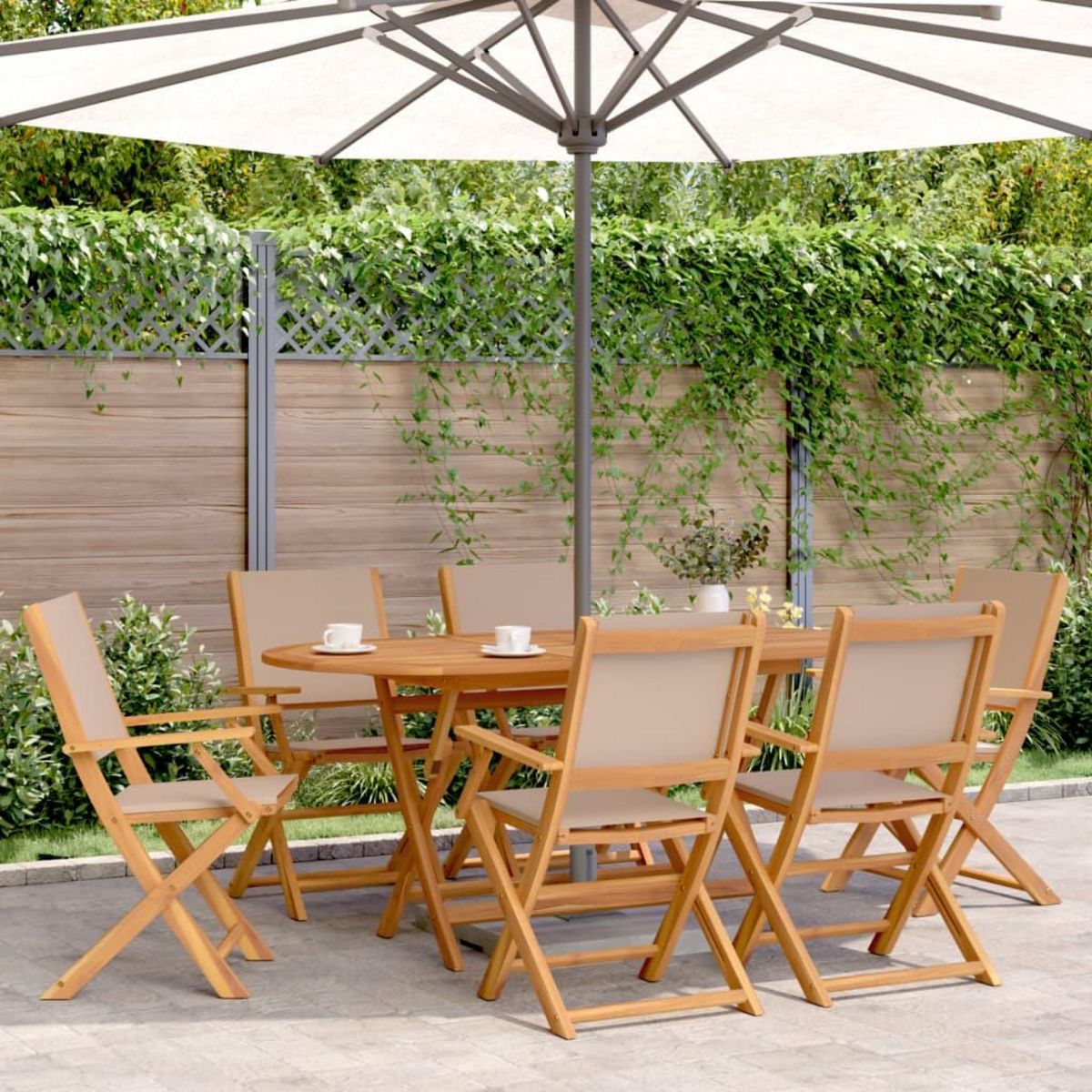 VIDAXL Chaises de jardin pliantes lot de 6 taupe tissu et bois massif