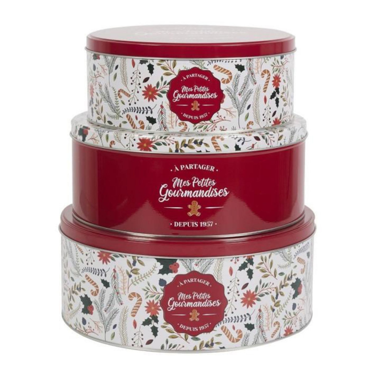 Paris Prix Lot de 3 Boîtes en Métal  Mes Petites Gourmandises  25cm Rouge
