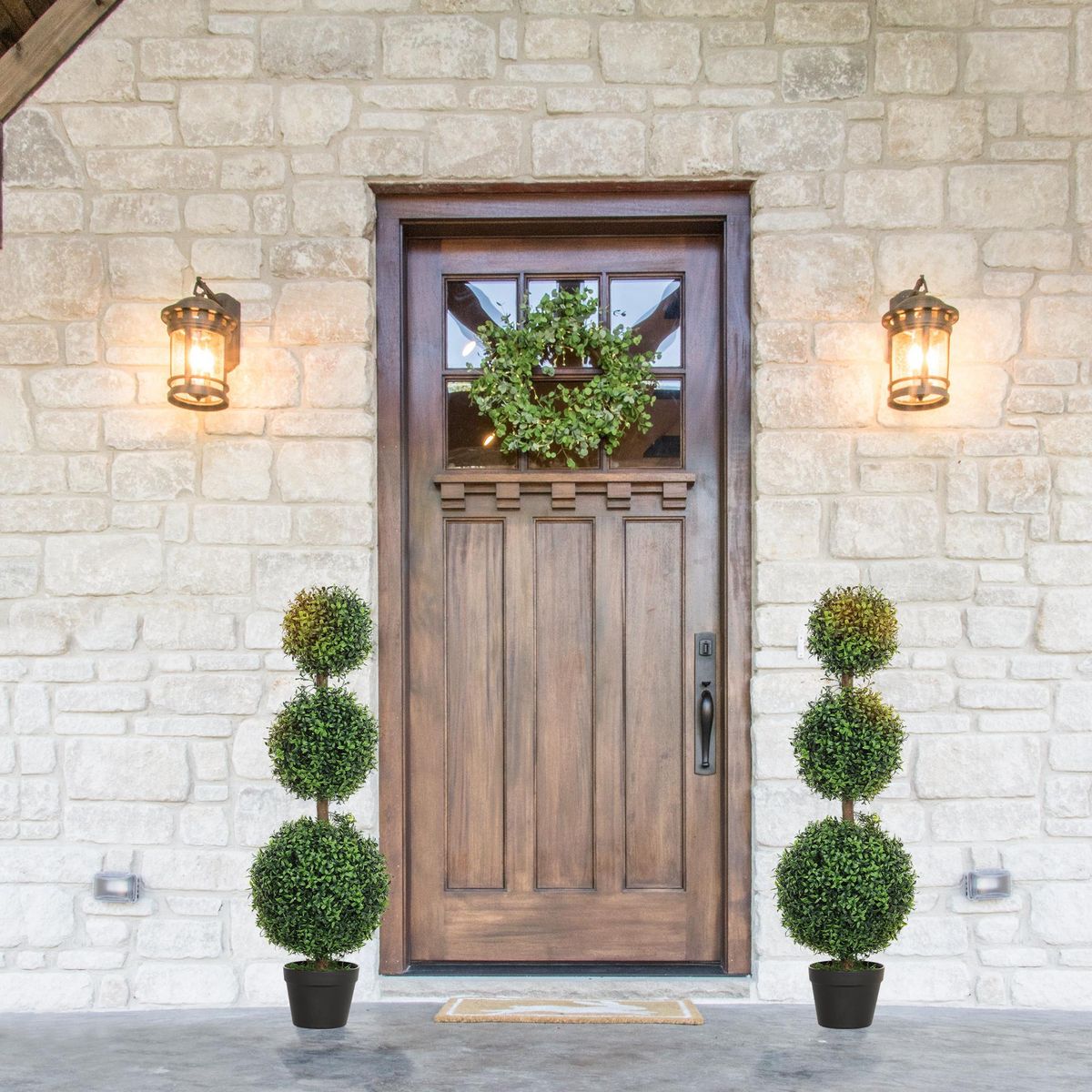 HOMCOM Lot de 2 buis artificiels topiaires en forme de boules x 3 dim. Ø30 x 101H cm avec pots