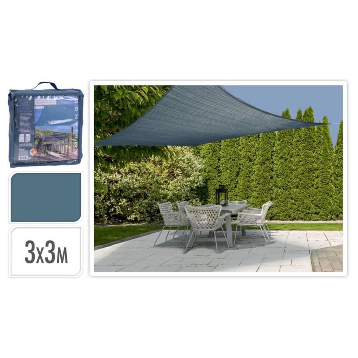 ProGarden ProGarden Toile d'ombrage 3x3 m Bleu Carre