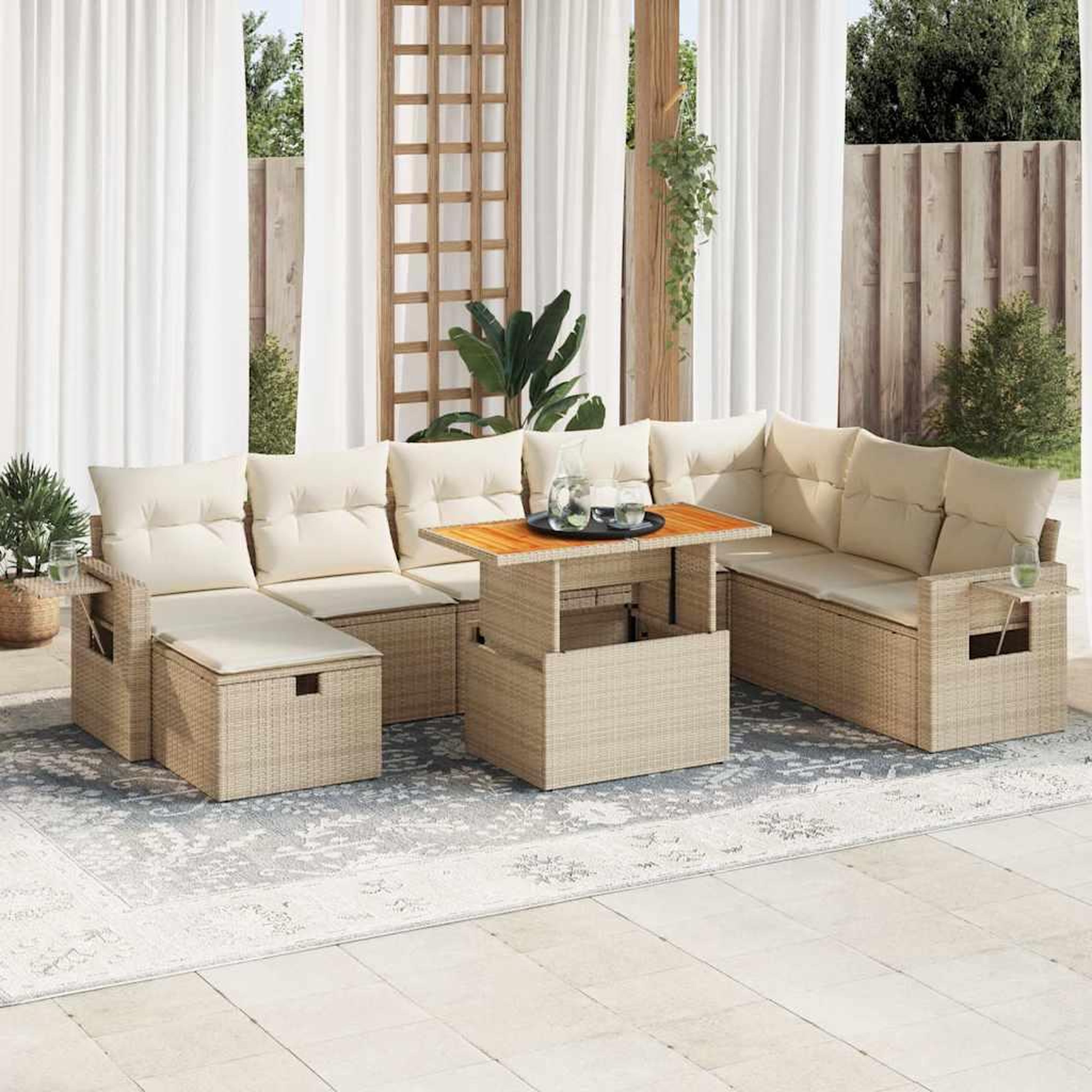 VIDAXL Salon de jardin avec coussins 9 pcs beige resine tressee acacia