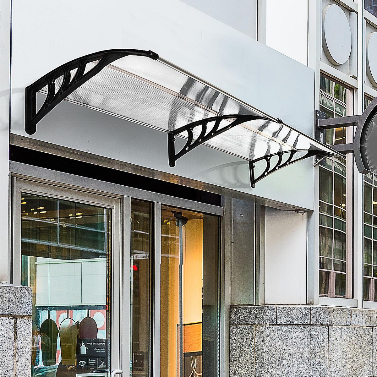 OUTSUNNY Auvent marquise de porte design voûté arrondi dim. 195L x 80l x 23H cm polycarbonate plastique