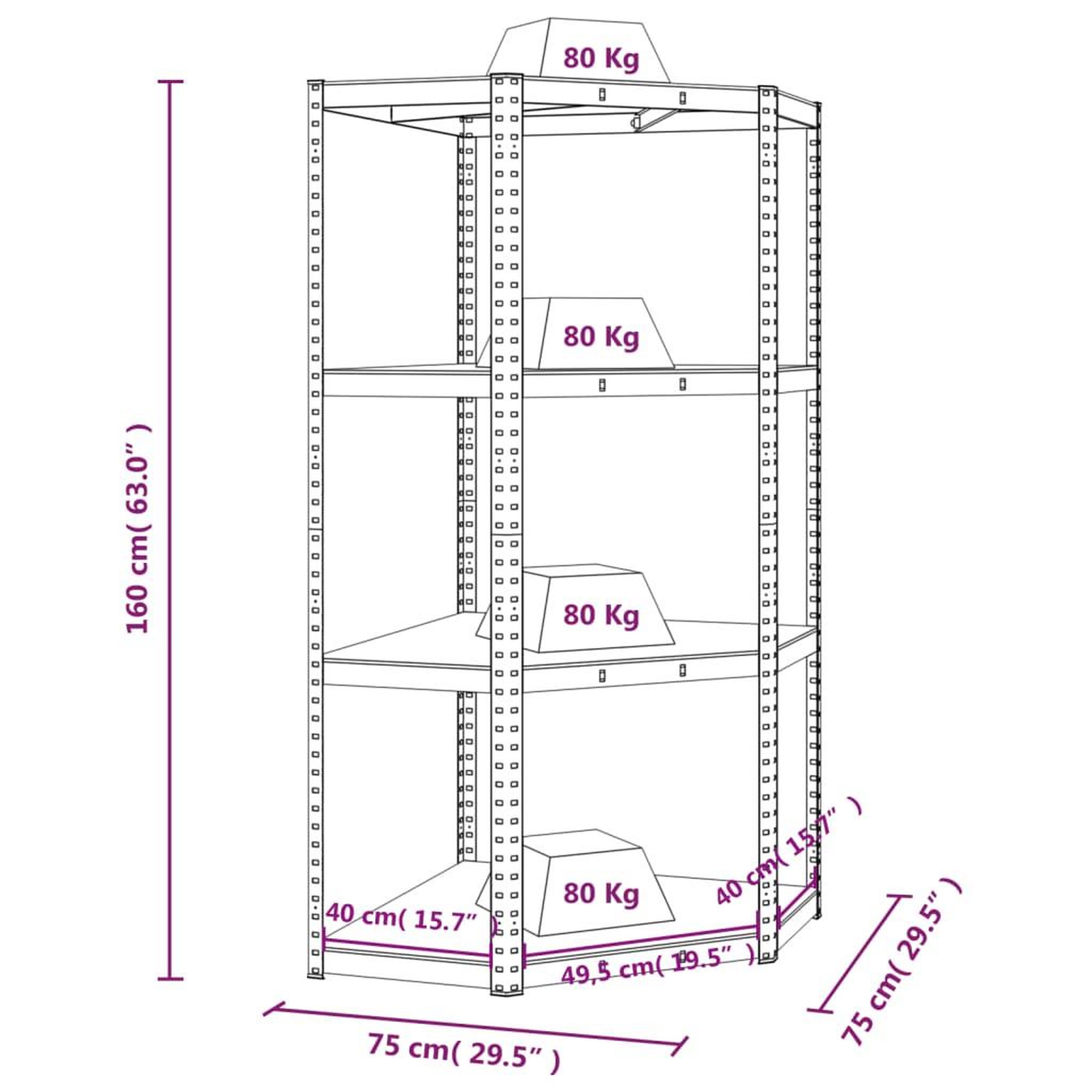 Voir la diapositive 6 : VIDAXL Etagere d'angle a 4 niveaux Argente Acier et bois d'ingenierie