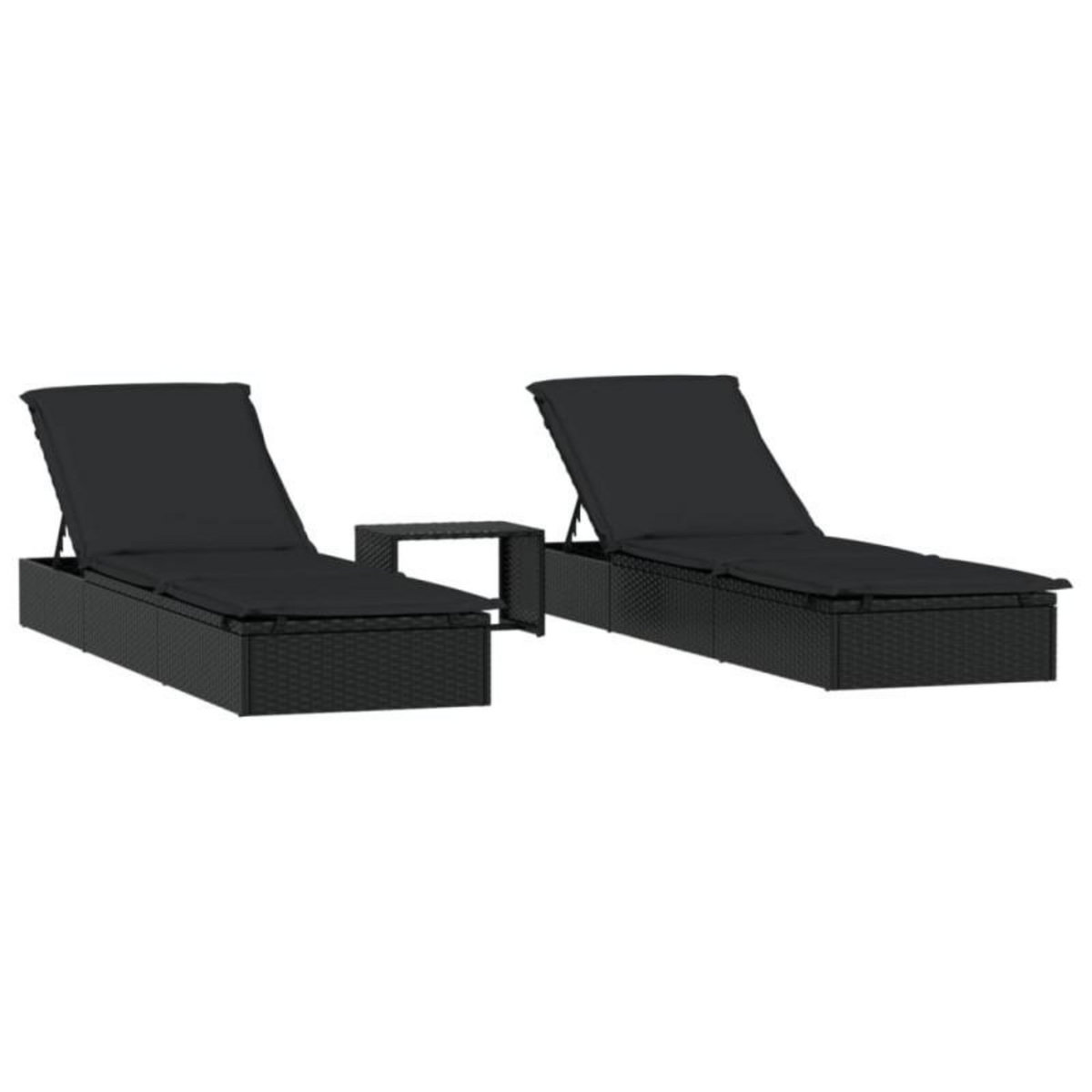 VIDAXL Transats 2 pcs avec table noir résine tressée