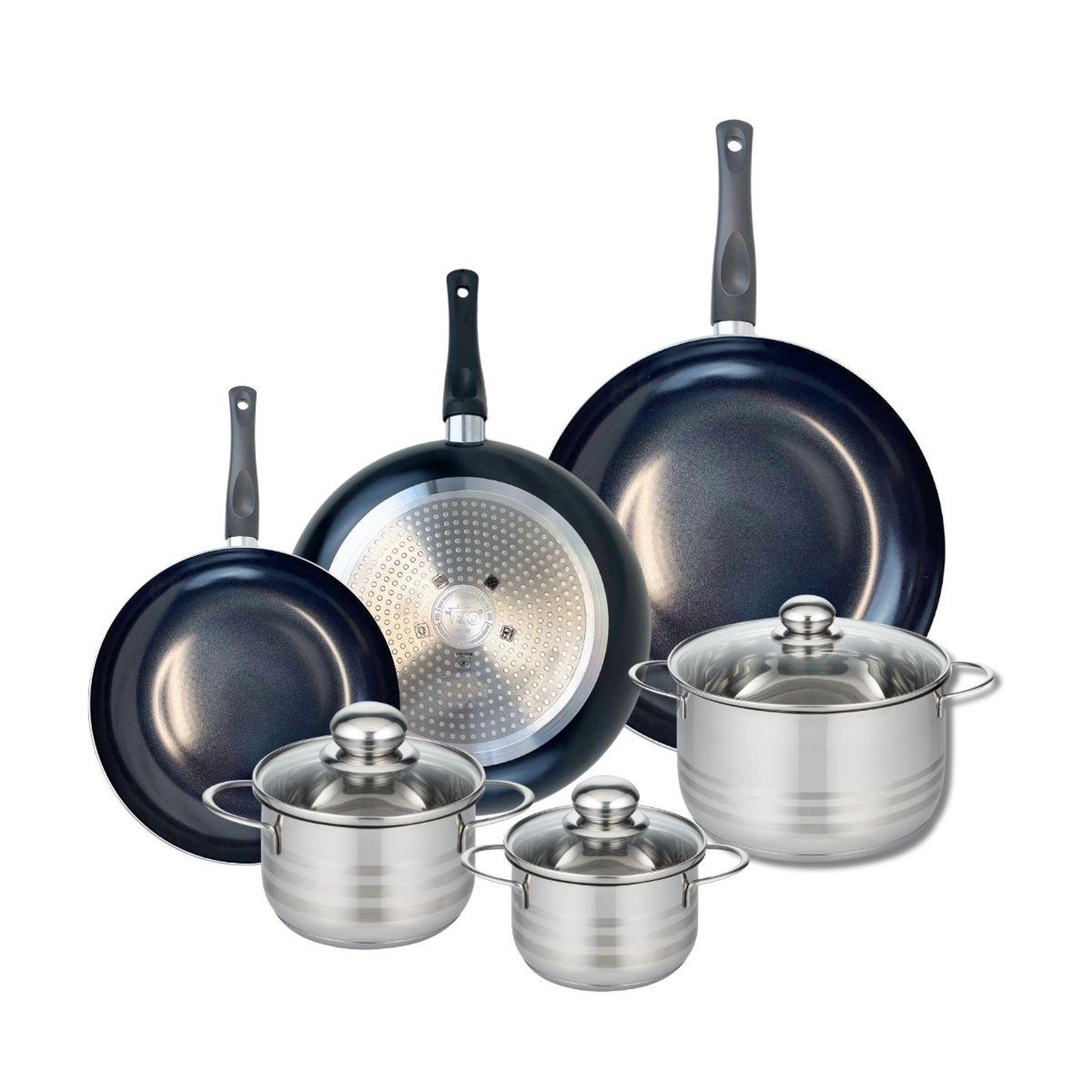 ELO Ensemble de 3 poêles de cuisson 24, 28 et 32 cm et 3 faitouts 14, 16 et 20 cm elo prima brillant