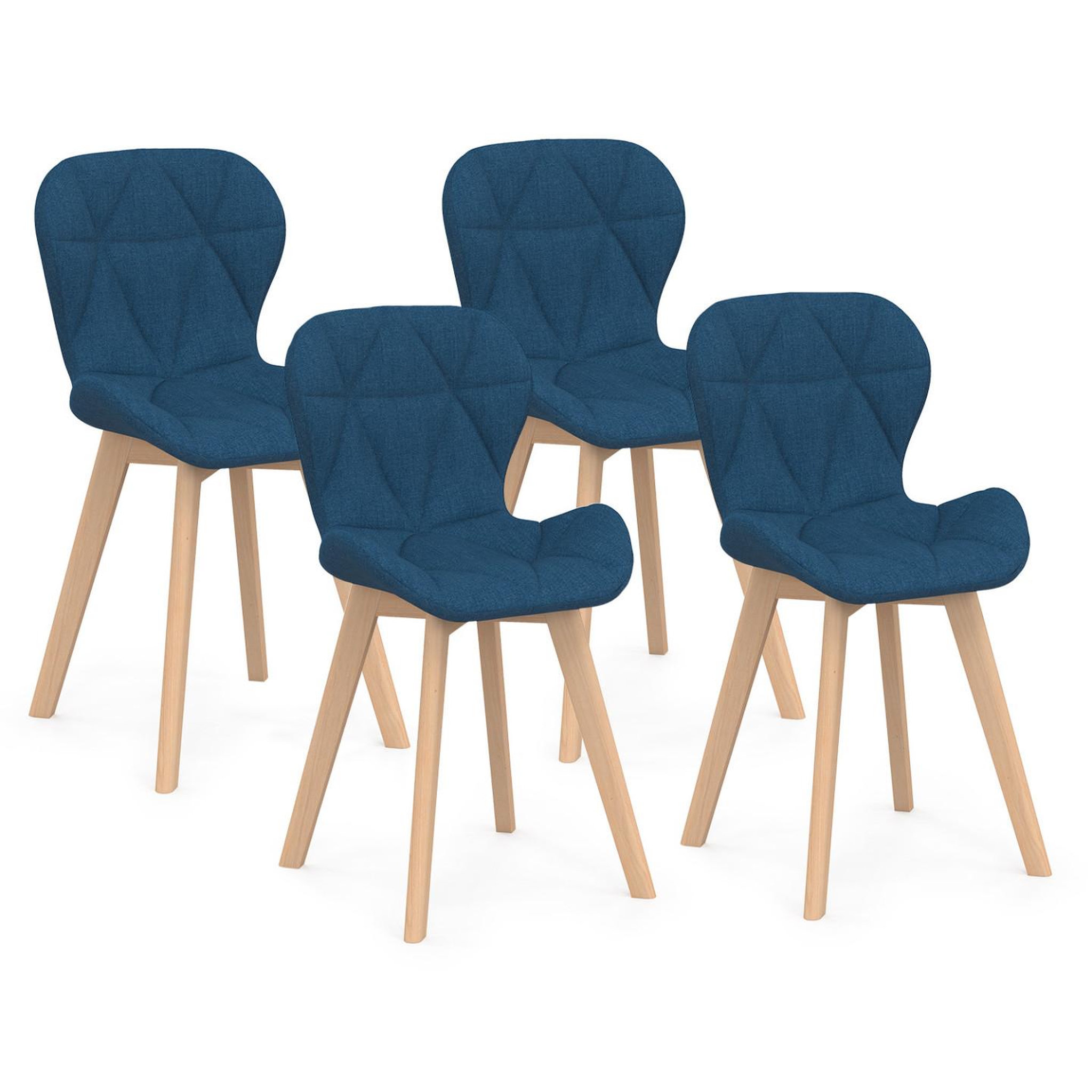 ID MARKET Lot de 4 chaises robine en tissu bleu canard pour salle à manger