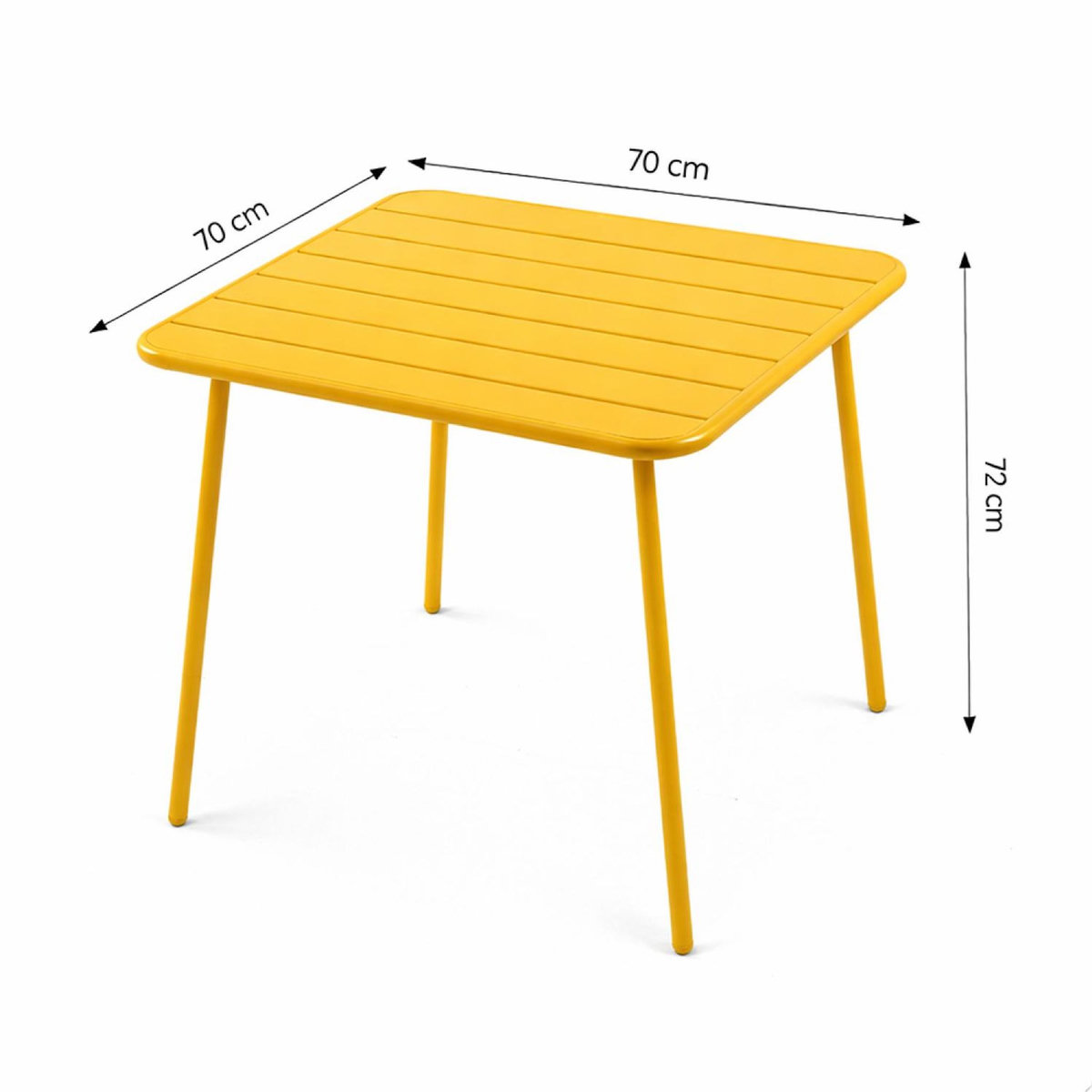 CONCEPT USINE Ensemble table de jardin carrée 70cm et 4 chaises jaune BERGAME