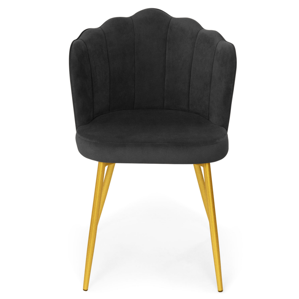 ID MARKET Lot de 2 chaises coquillage ADELLA gris en velours pieds dorés