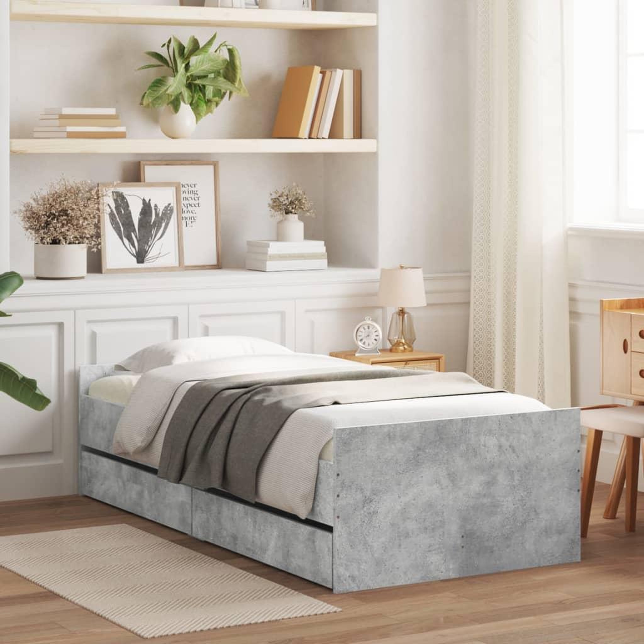 Voir la diapositive 1 : VIDAXL Cadre de lit avec tiroirs sans matelas gris beton 90x200 cm
