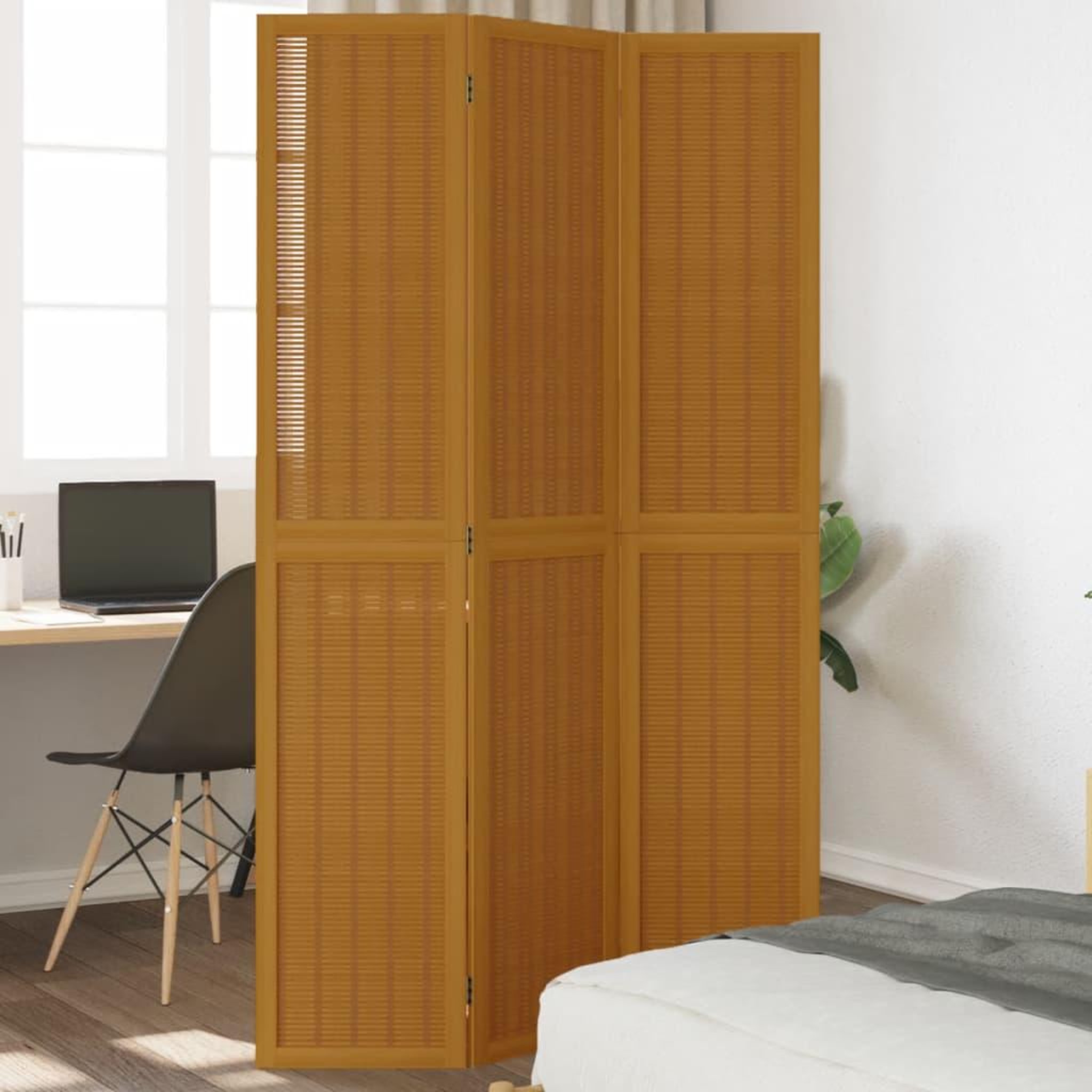 VIDAXL Cloison de separation 3 panneaux marron bois paulownia massif