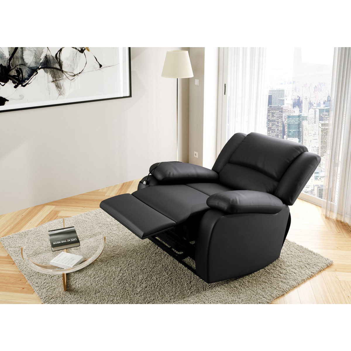Fauteuil relax électrique avec  releveur pu coloris noir HELENA
