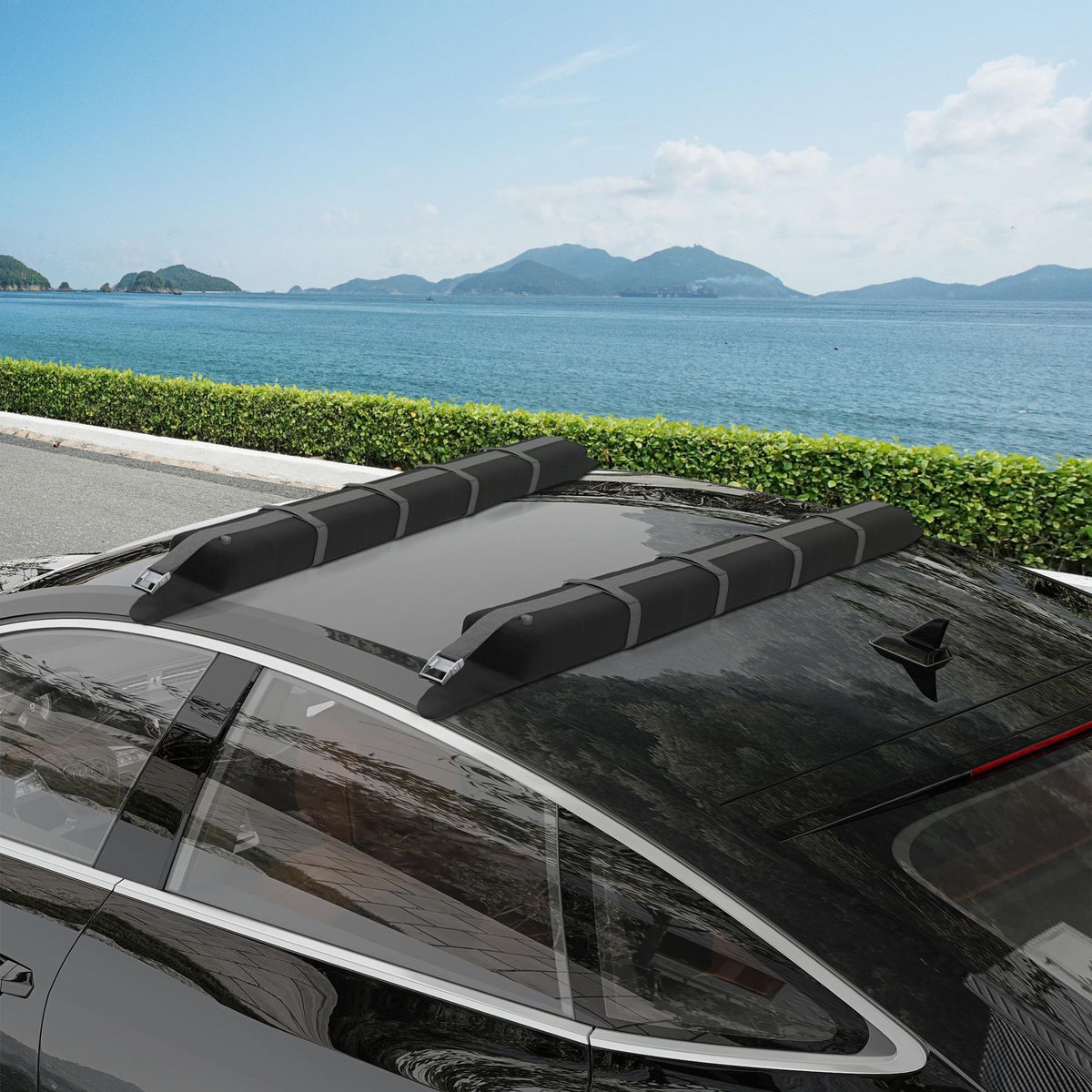 HOMCOM Lot de 2 barres de toit gonflable - adaptable sur la plupart des voitures - charge max. 75 Kg - sangles, sac inclus - EVA nylon noir