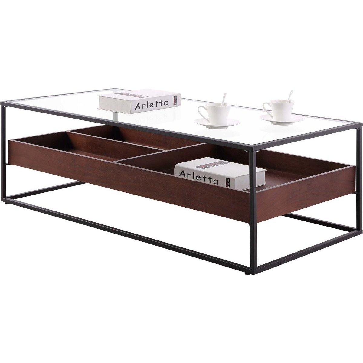 Habitat et Jardin Table basse  NEO  - 120 x 60 x 40 cm - Verre trempé / Bois naturel