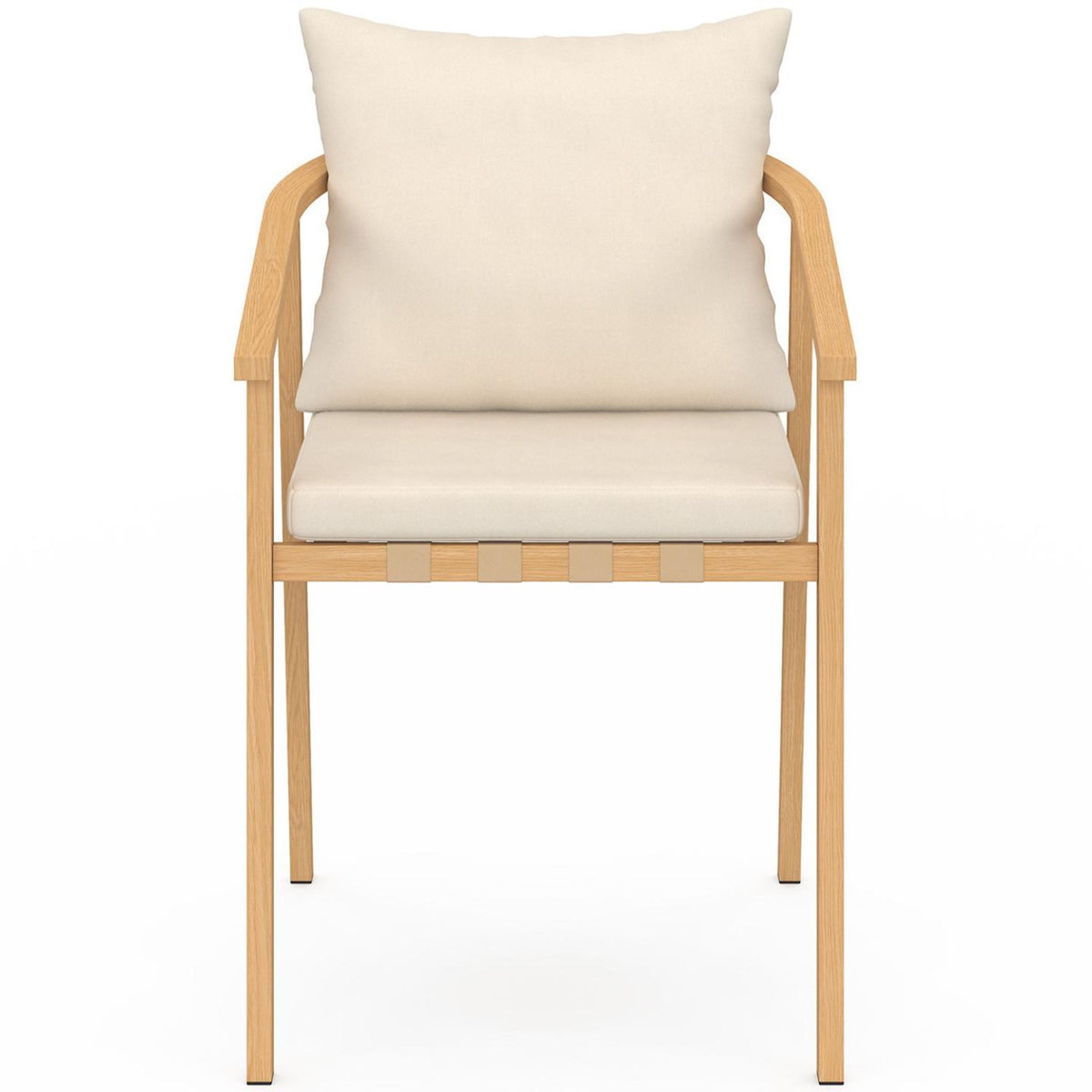 ID MARKET Lot de 4 chaises de jardin MALTA structure en métal effet bois, lanières et coussins beiges