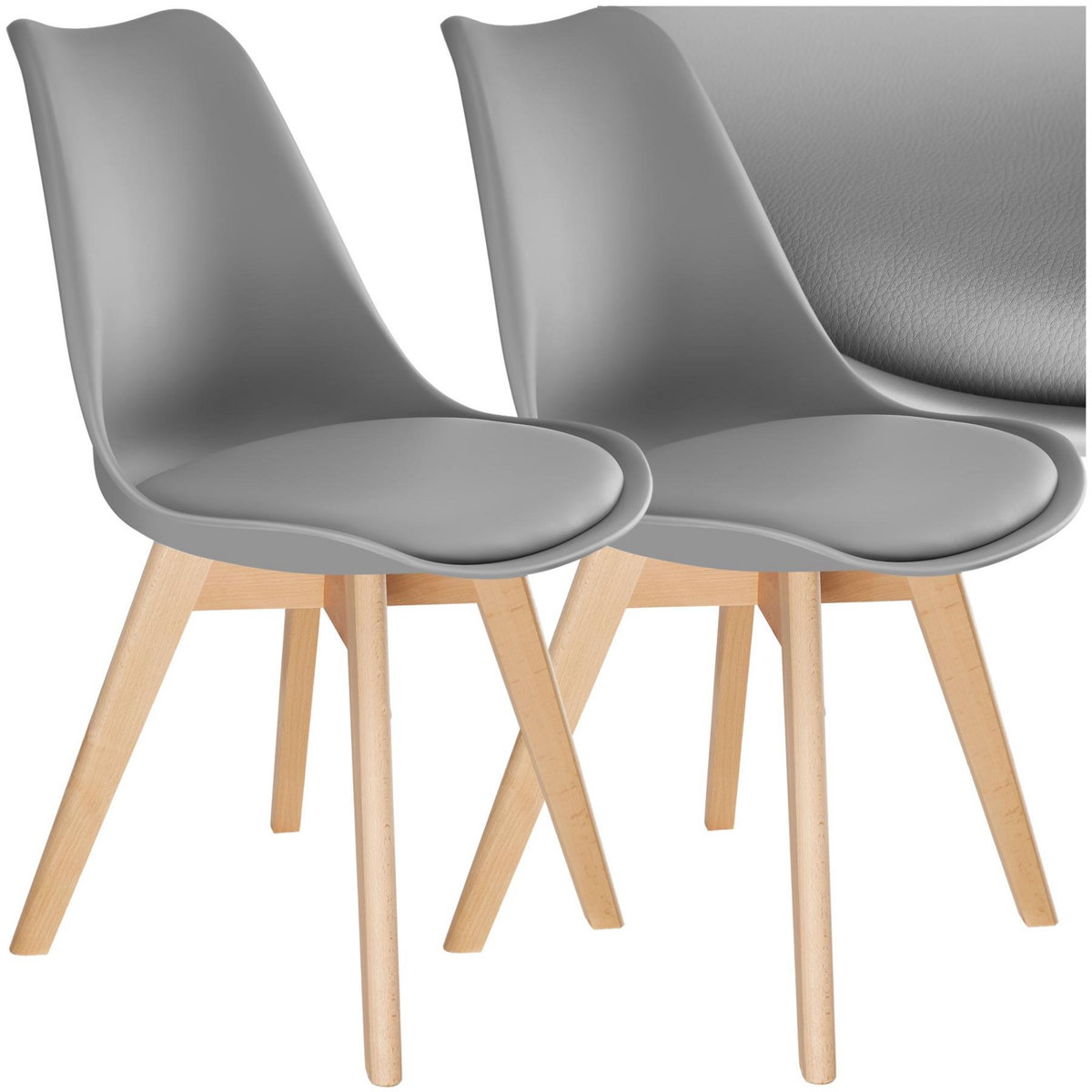tectake Ensemble de chaises de salle à manger avec siège rembourré gris Lot de 2