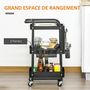 Voir la diapositive 4 : HOMCOM Desserte chariot de rangement en métal à roulettes 3 niveaux avec 2 range-couverts 4 crochets dim.51,5L x 32l x 75,6H cm