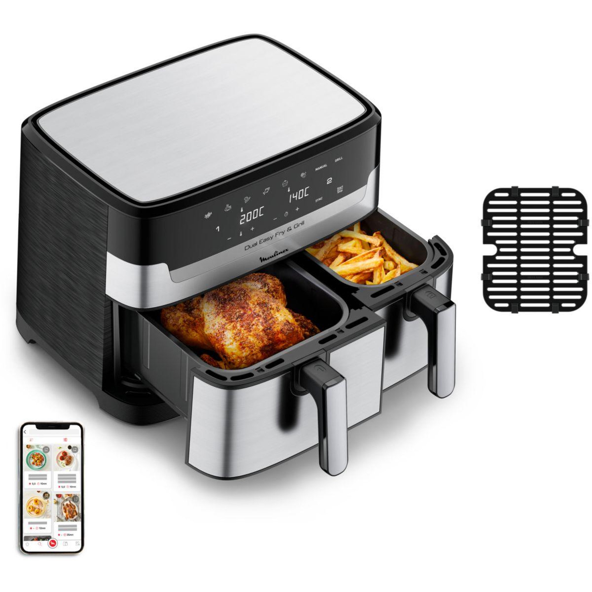 Voir la diapositive 3 : MOULINEX Friteuse sans huile easy fry and grill dual xxl 8,3l  ez905d20
