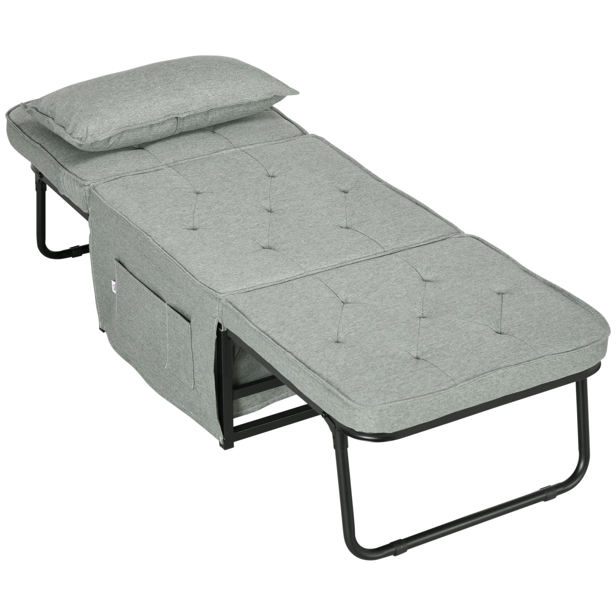 Voir la diapositive 5 : HOMCOM Fauteuil chaise longue lit pouf 4 en 1 dossier inclinable 5 niveaux repose-pied rabattable châssis acier noir tissu gris