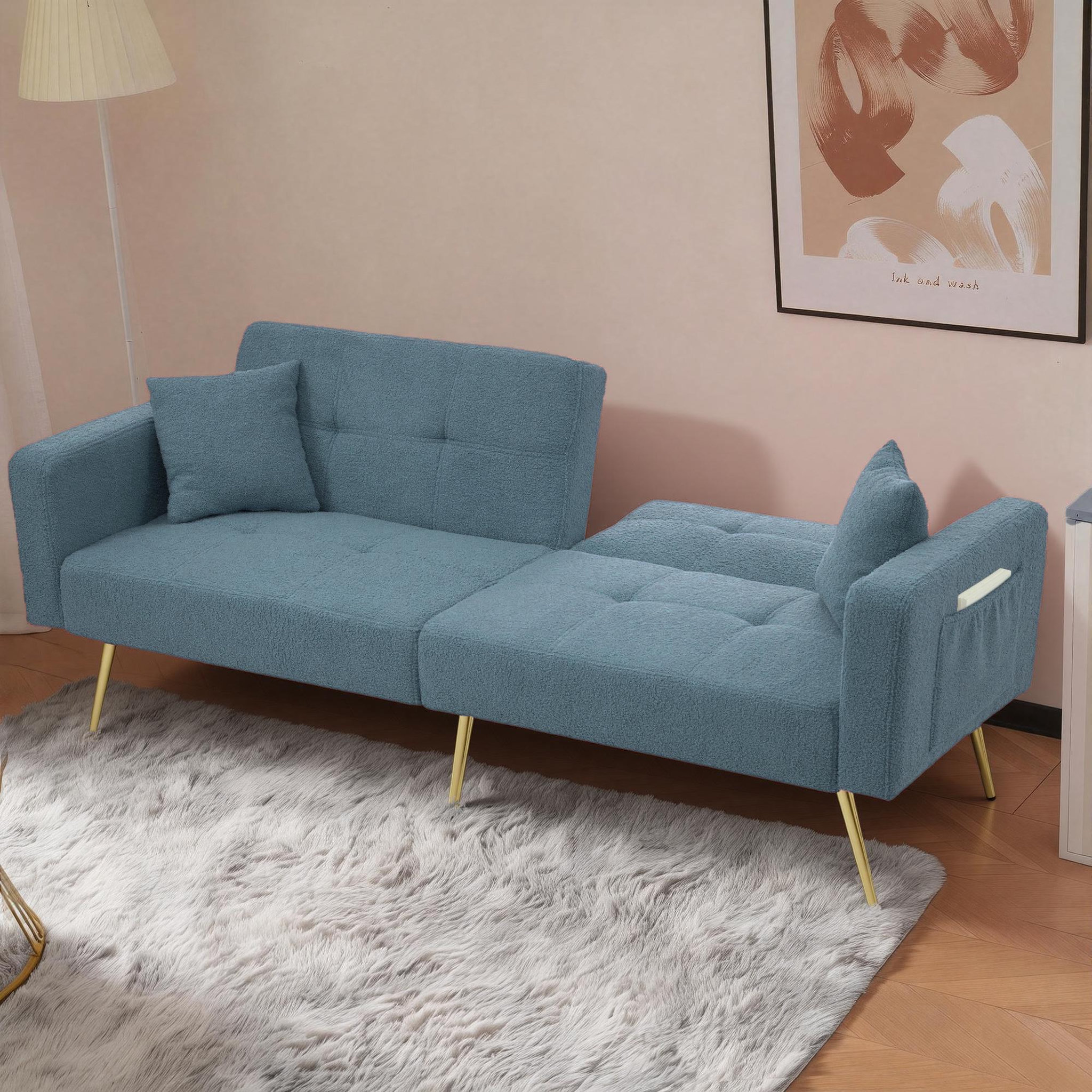 Voir la diapositive 4 : MERAX Canapé droit convertible 2 places tissu