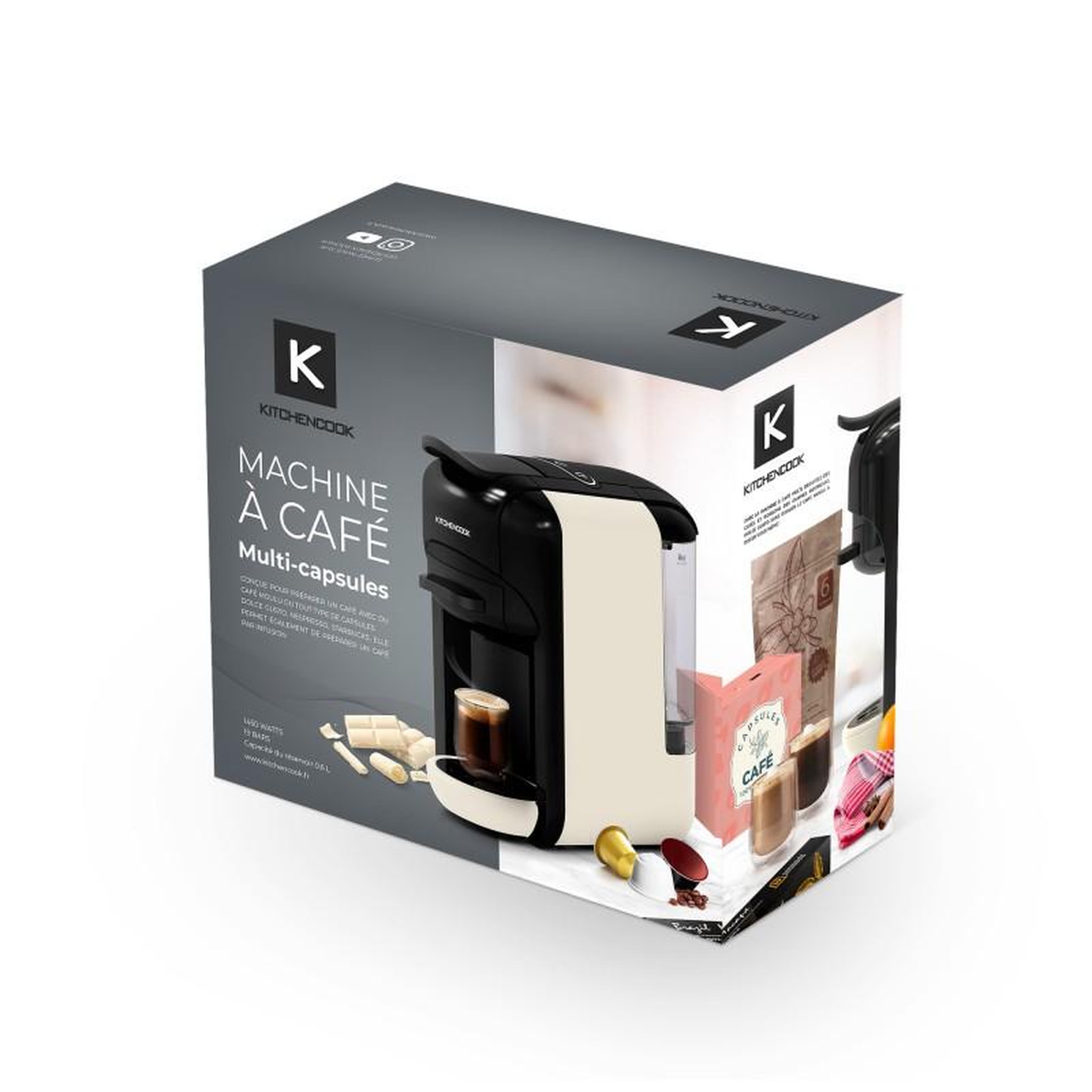 Voir la diapositive 6 : KITCHENCOOK Machine à Café Multi Dosettes & Café Moulu – Multi Cream Kitchencook