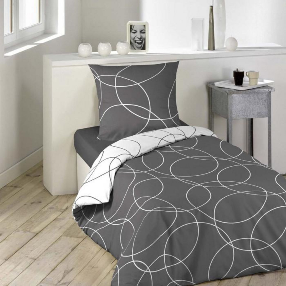 Paris Prix Parure de Lit 2 Pièces  Elton  140x200cm Gris