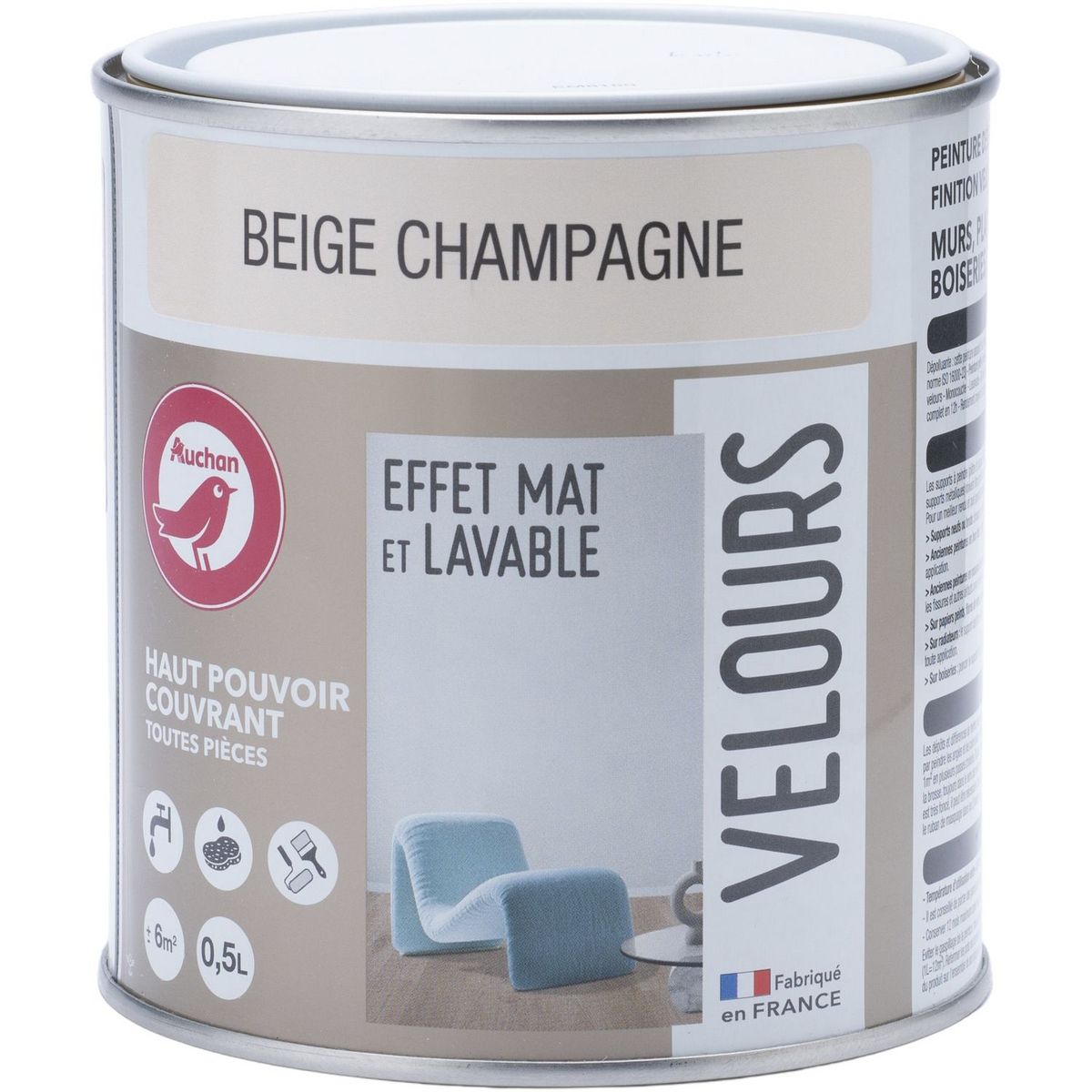 AUCHAN Peinture mural 0,5L velour beige champagne 