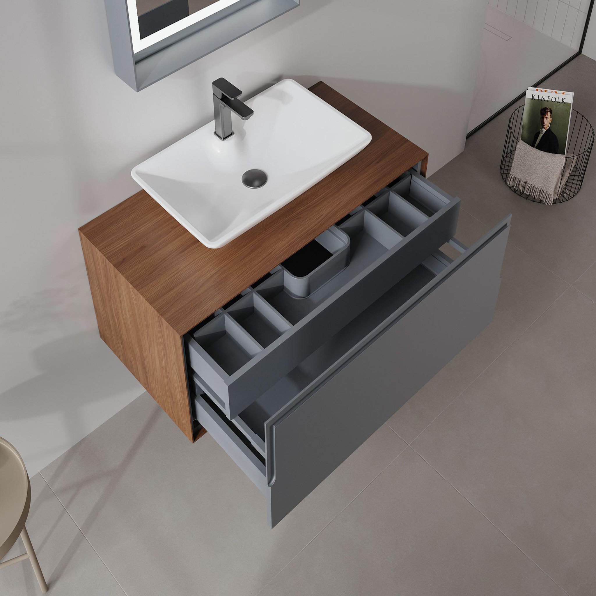 Voir la diapositive 4 : Habitat et Jardin Meuble avec simple vasque et miroir  Craft 100  - 100 x 50 x 40 cm - Walnut / Anthracite / White