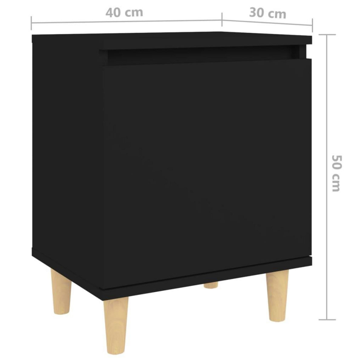 VIDAXL Table de chevet avec pieds en bois massif Noir 40x30x50 cm
