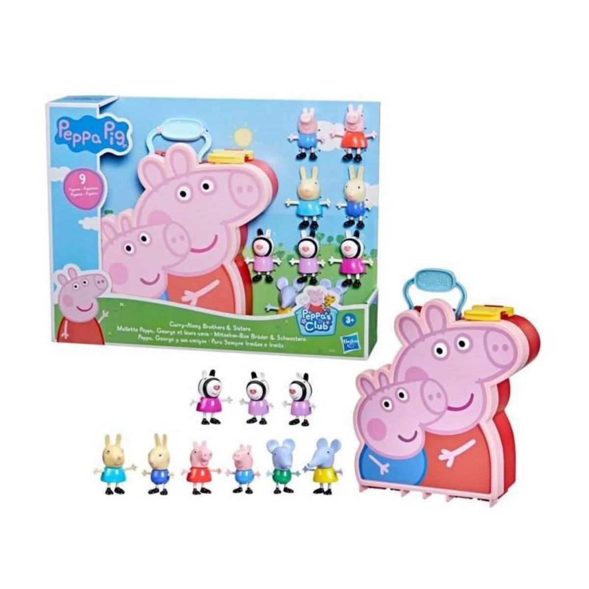Peppa Pig Peppa Pig Peppa's Adventures Mallette Peppa, George et leurs amis, jouet préscolaire, 9 figurines avec les soeurs Zebra
