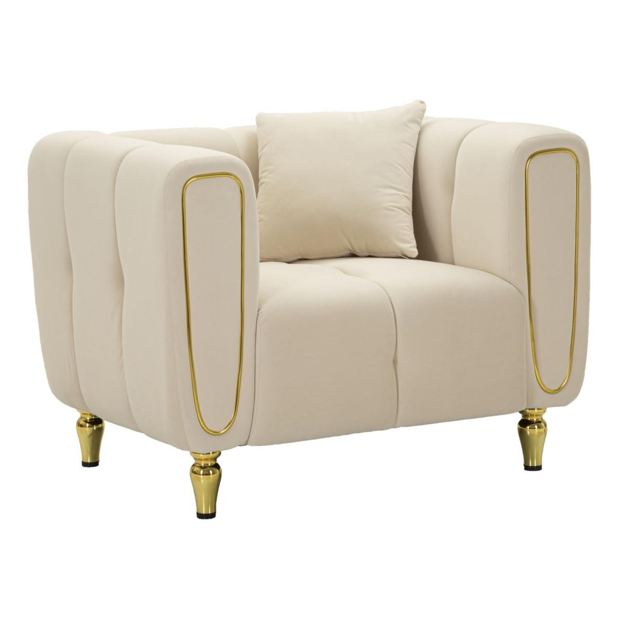 Paris Prix Fauteuil en velours matelassé  alma  97cm crème