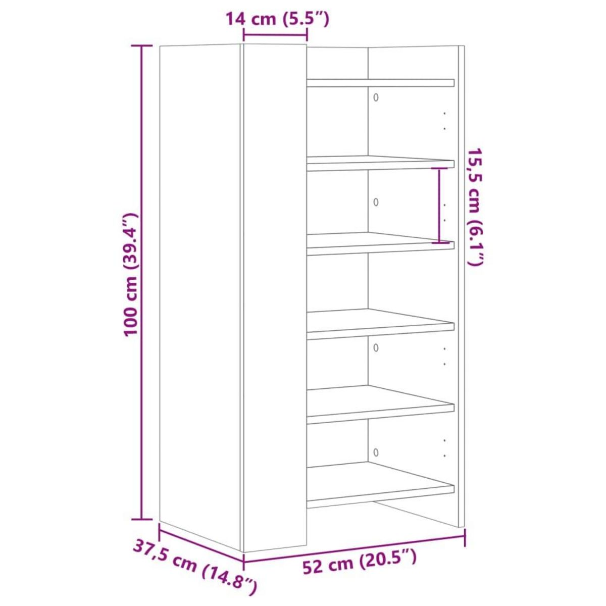 VIDAXL Armoire a chaussures noir 52x37,5x100 cm bois d'ingenierie