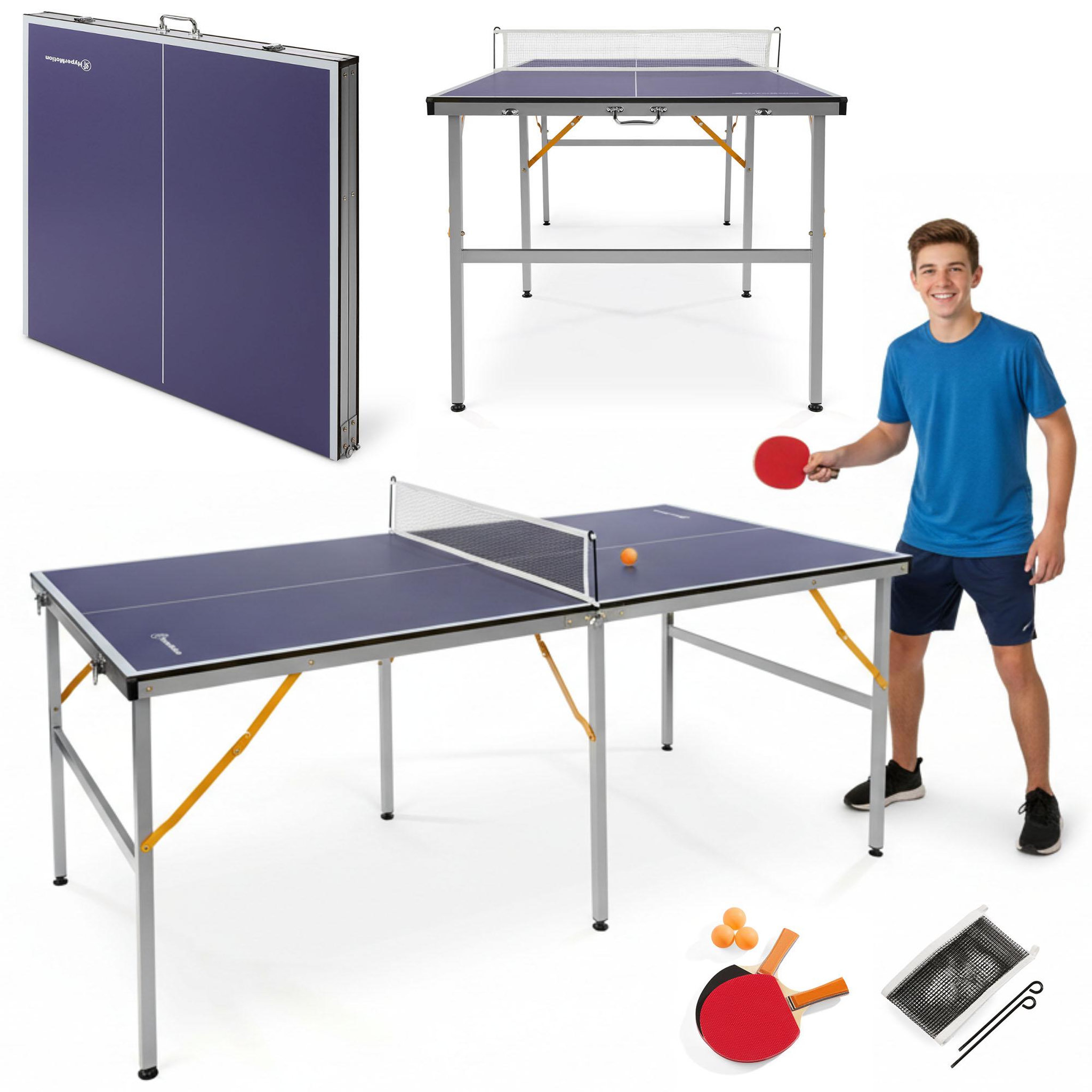 HYPERMOTION Table Ping-Pong HyperMotion Pliable Portable 180x92 - Avec Filet, 2 Raquettes, 3 Balles
