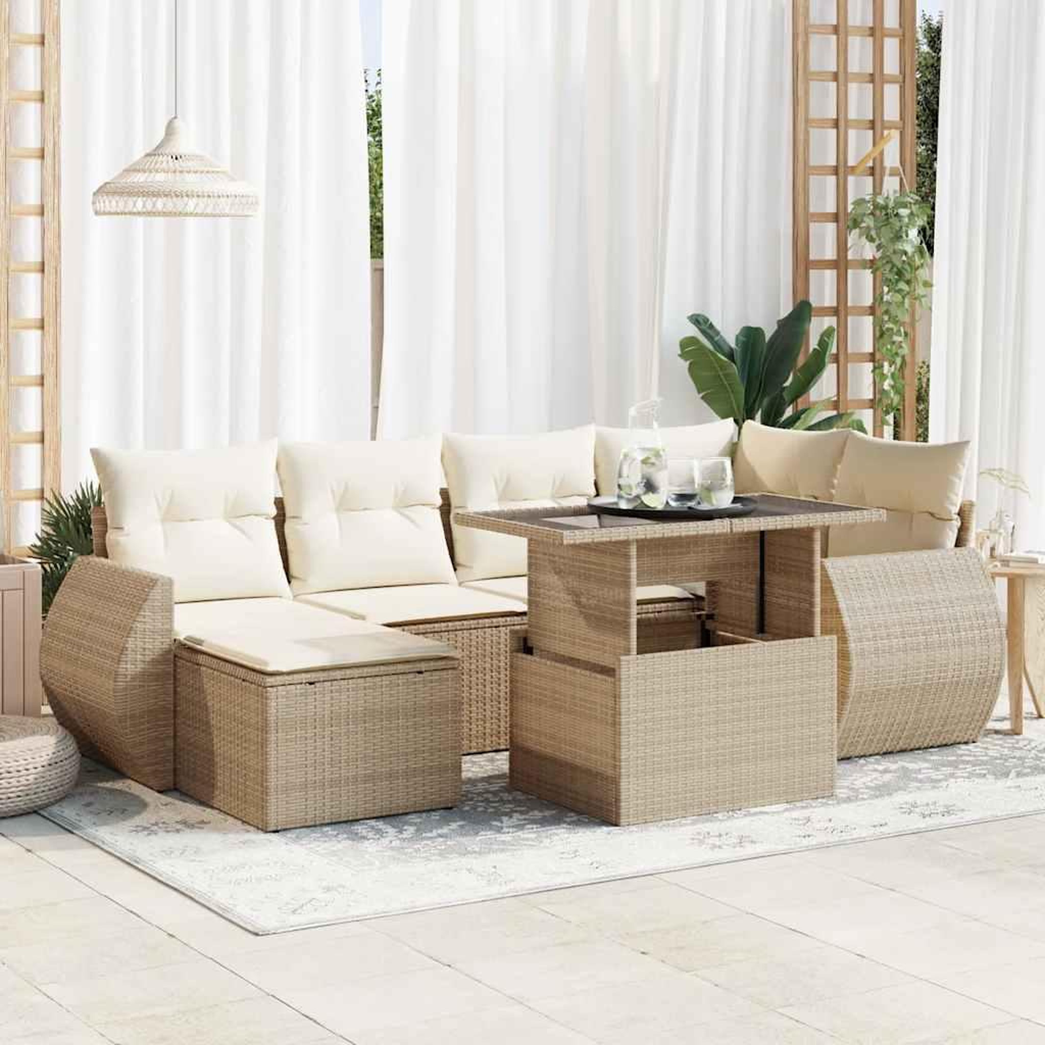 VIDAXL Salon de jardin avec coussins 7 pcs beige resine tressee