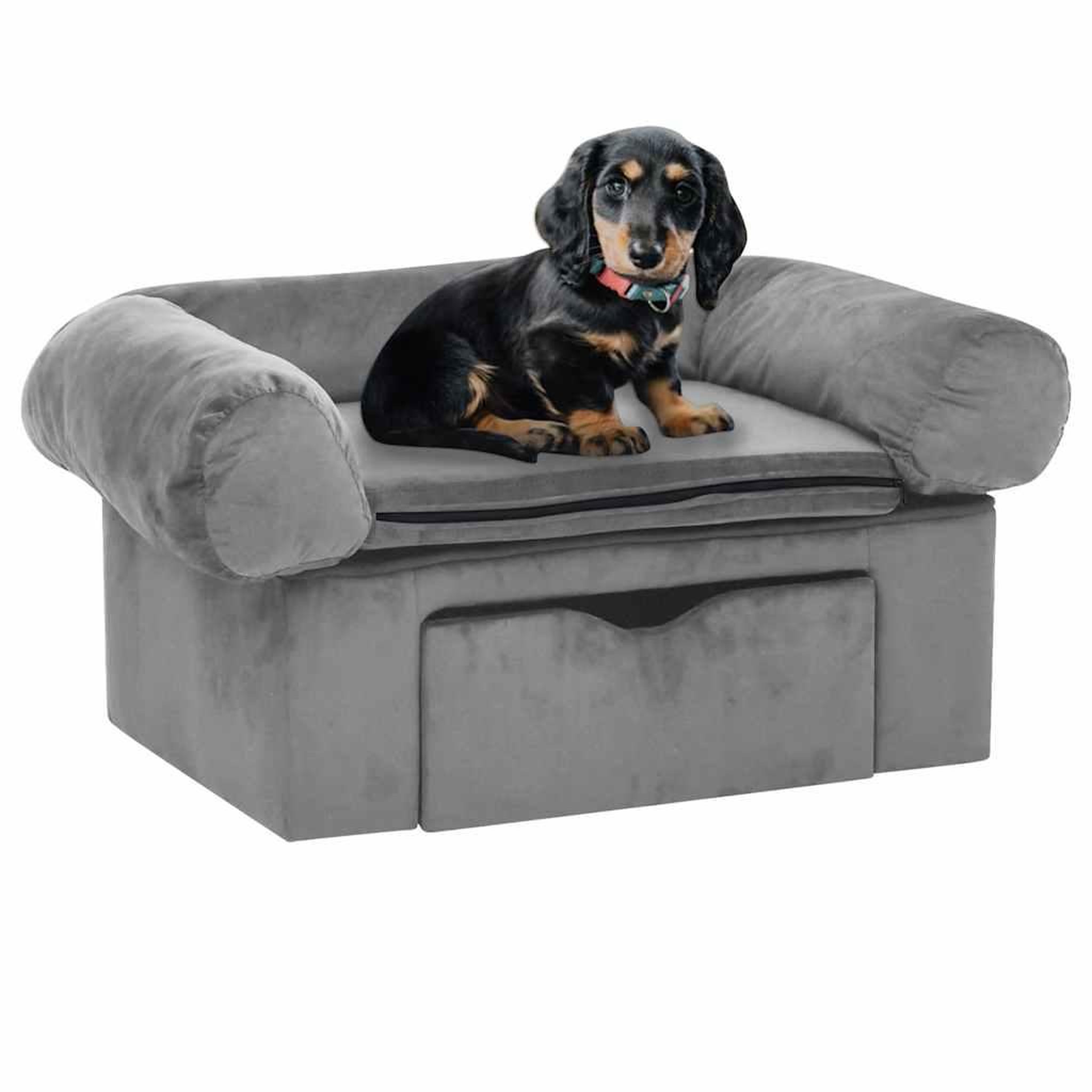 VIDAXL Canape pour chien avec tiroir Gris 75x50x38 cm Peluche