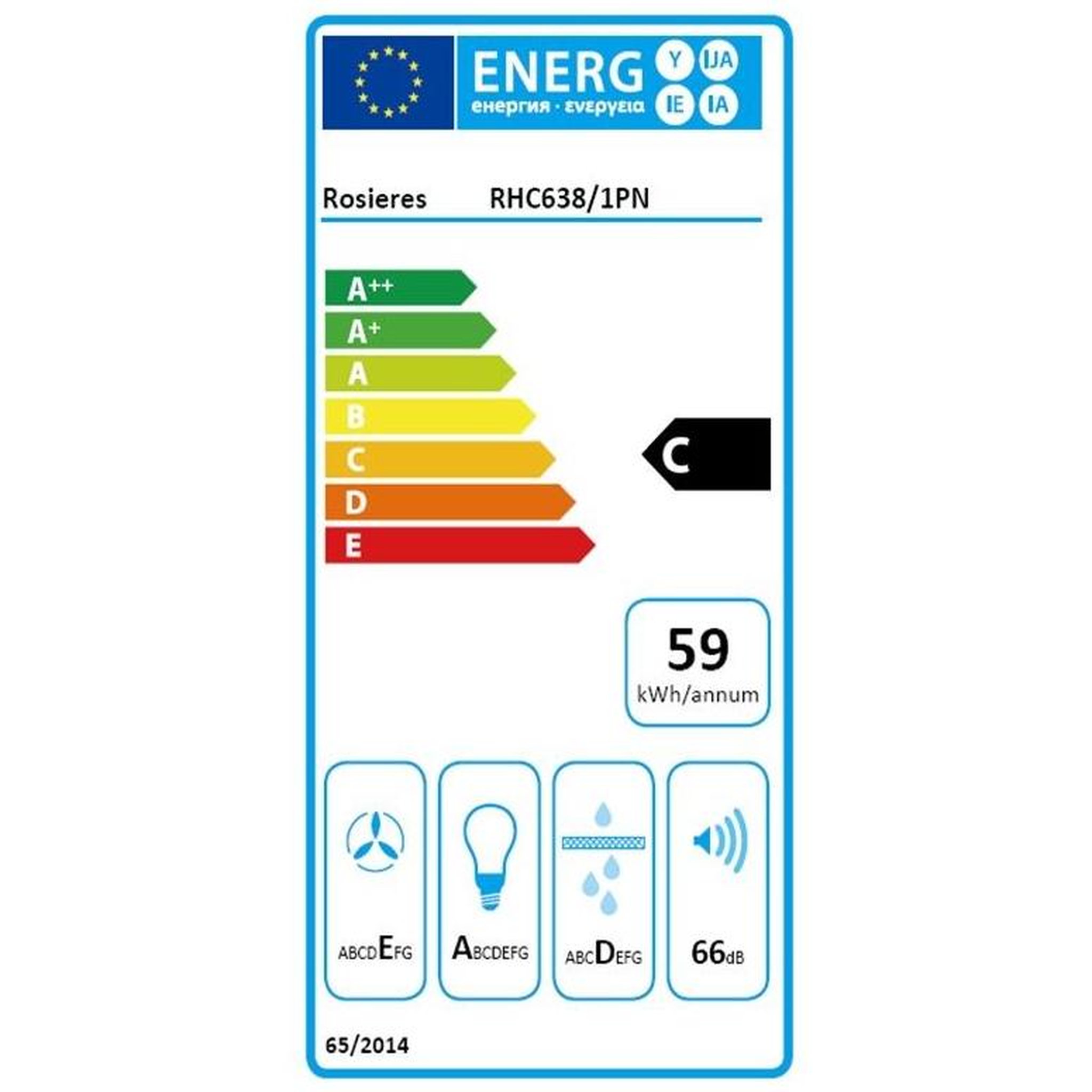 Voir la diapositive 2 : Rosieres Hotte visière 60cm 348m3/h noir - rhc638/1pn