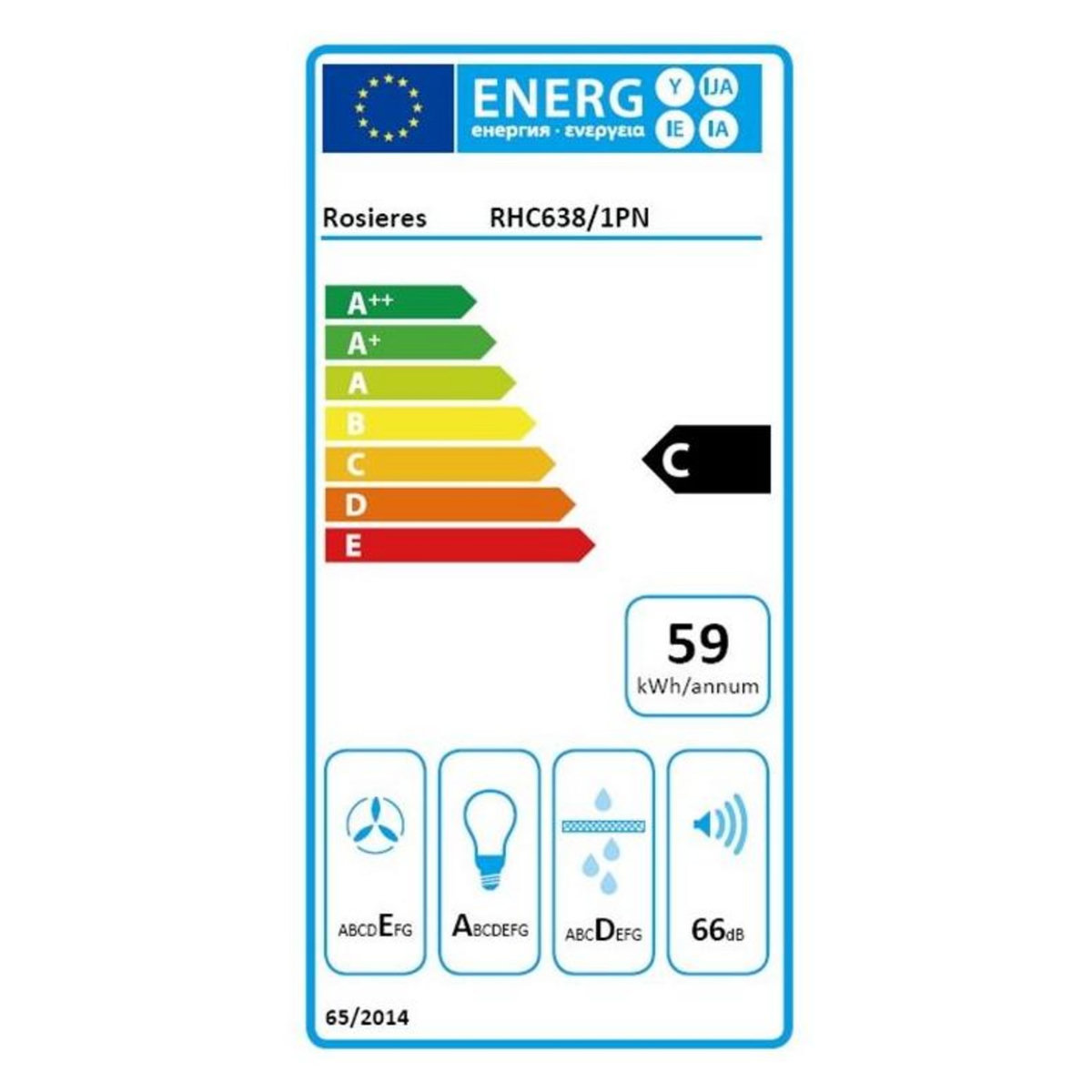 Rosieres Hotte visière 60cm 348m3/h noir - rhc638/1pn