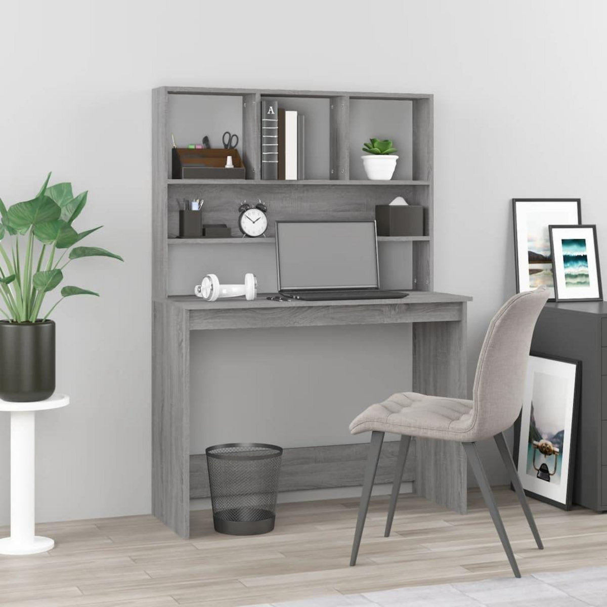 VIDAXL Bureau avec etageres Sonoma gris 102x45x148cm Bois d'ingenierie