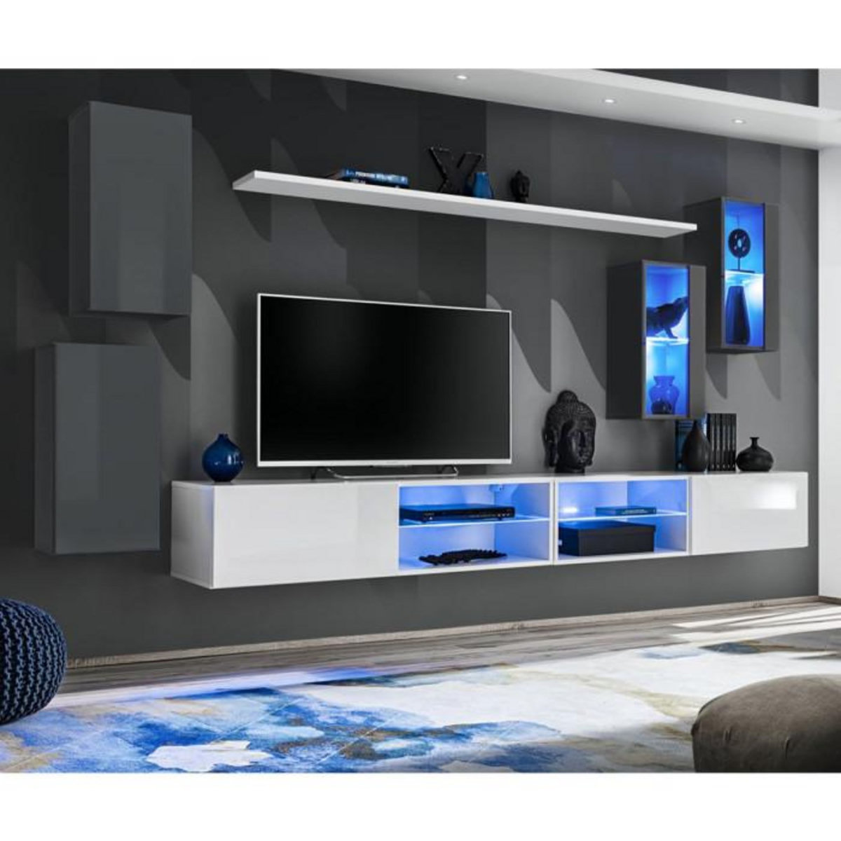 Paris Prix Ensemble Meuble TV  Switch XXV  280cm Gris & Blanc