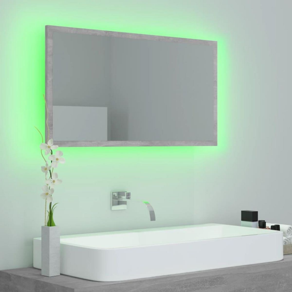 VIDAXL Miroir a LED de salle de bain Gris beton 80x8,5x37 cm Acrylique