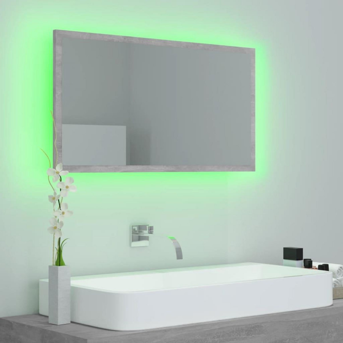 VIDAXL Miroir a LED de salle de bain Gris beton 80x8,5x37 cm Acrylique