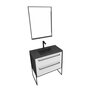 Aurlane Pack Meuble de salle de bain 80x50 cm - 2 tiroirs - vasque résine noire effet pierre + miroir LED