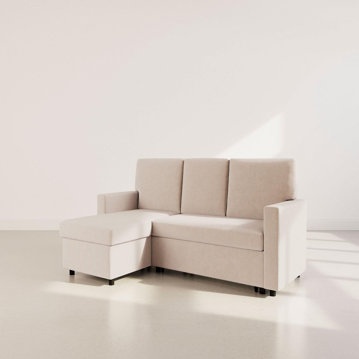 BEST MOBILIER Meiya - canapé d'angle réversible 4 places convertible avec coffre en velours côtelé