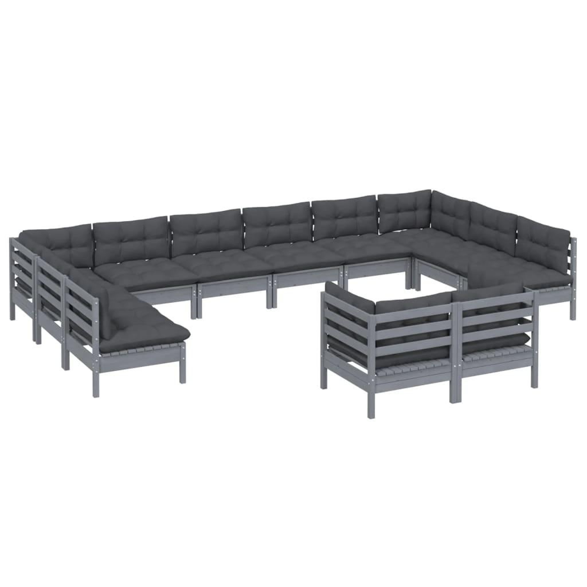 Voir la diapositive 3 : VIDAXL Salon de jardin 12 pcs avec coussins Gris Bois de pin massif