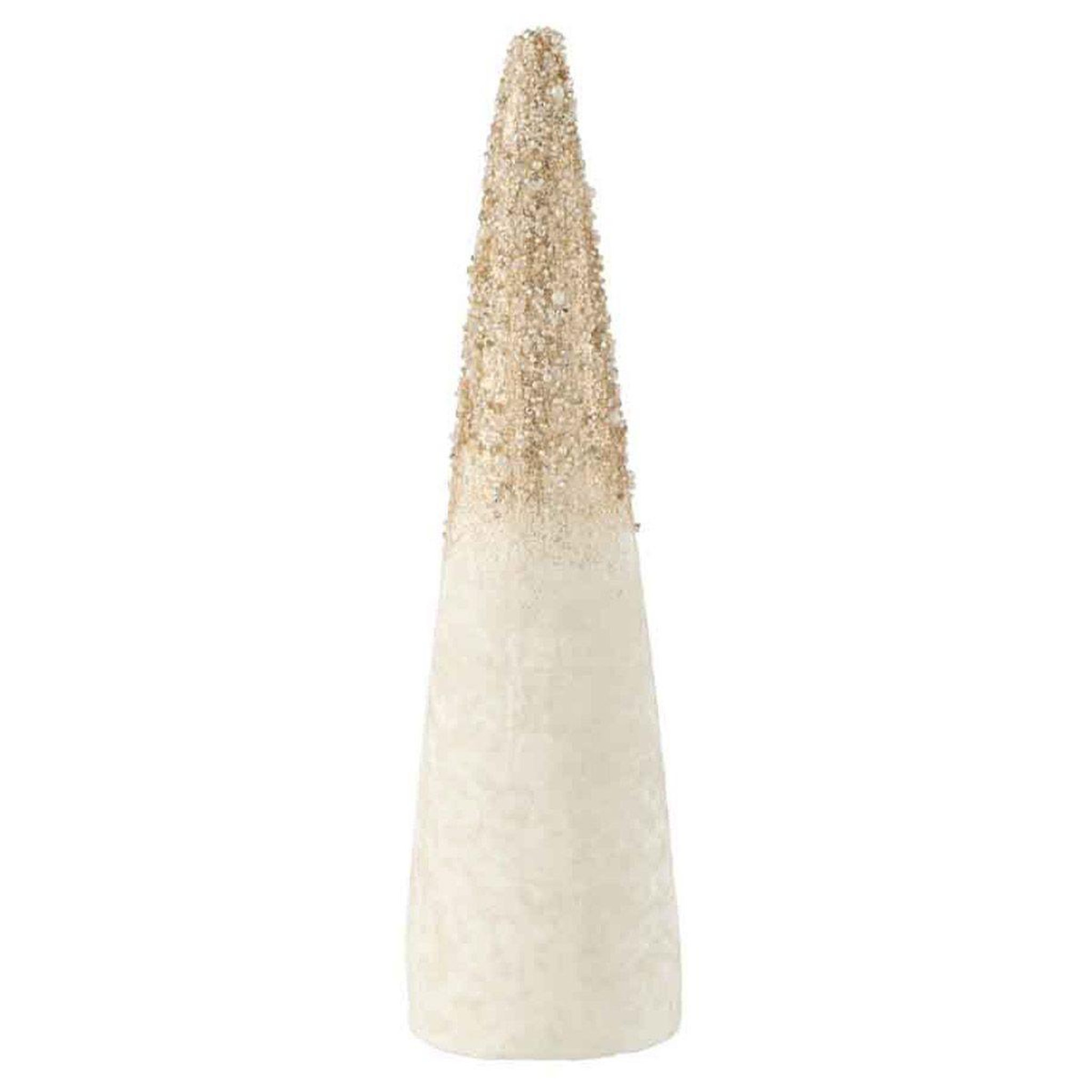 J-LINE Cône Déco en Velours Design  Perles  46cm Écru